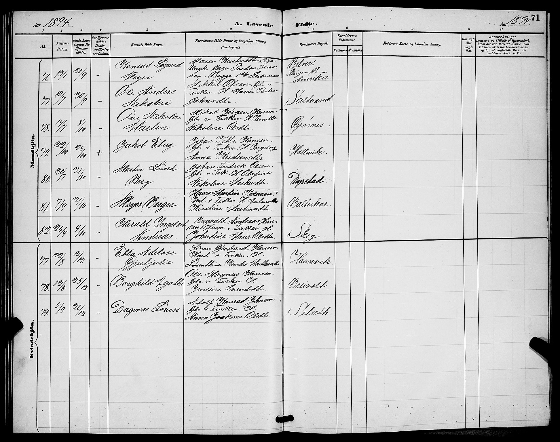 Ibestad sokneprestembete, AV/SATØ-S-0077/H/Ha/Hab/L0008klokker: Klokkerbok nr. 8, 1890-1903, s. 71