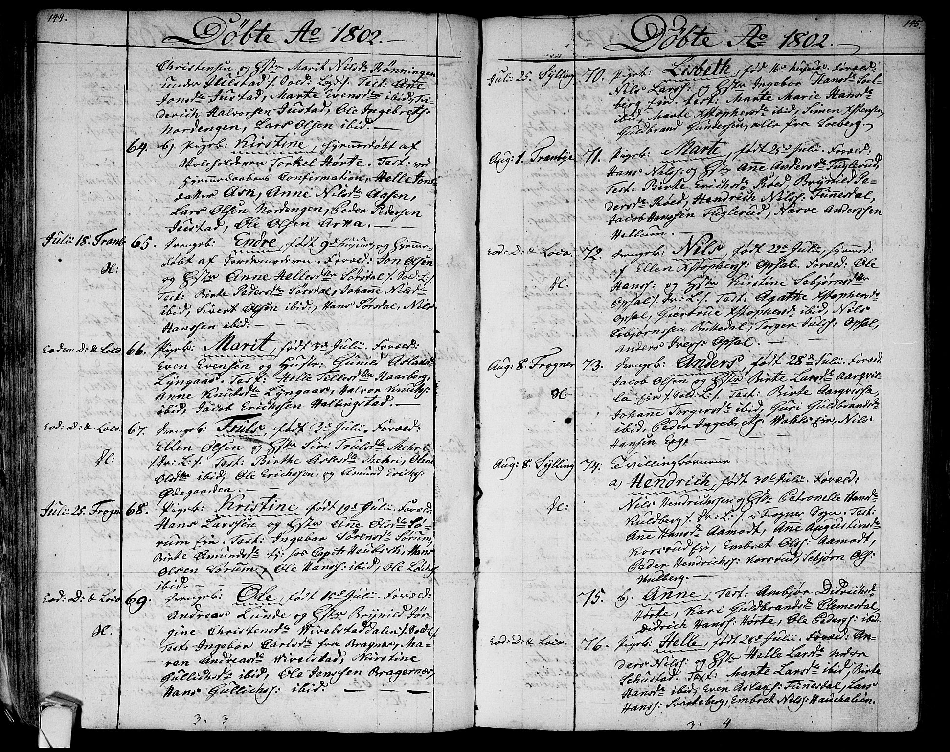 Lier kirkebøker, AV/SAKO-A-230/F/Fa/L0007: Ministerialbok nr. I 7, 1794-1813, s. 144-145