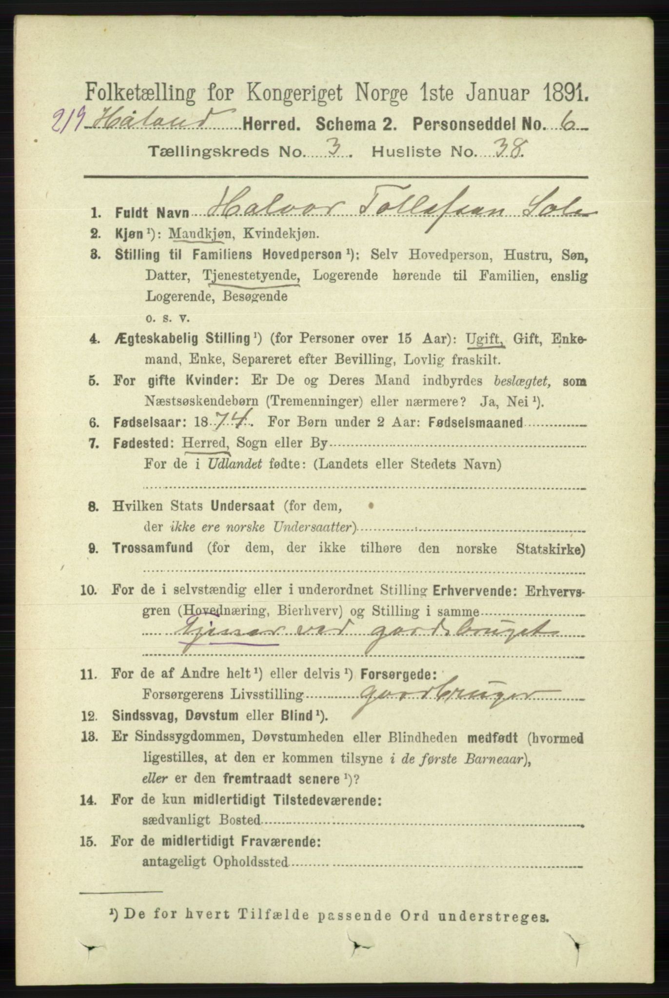 RA, Folketelling 1891 for 1124 Haaland herred, 1891, s. 1941