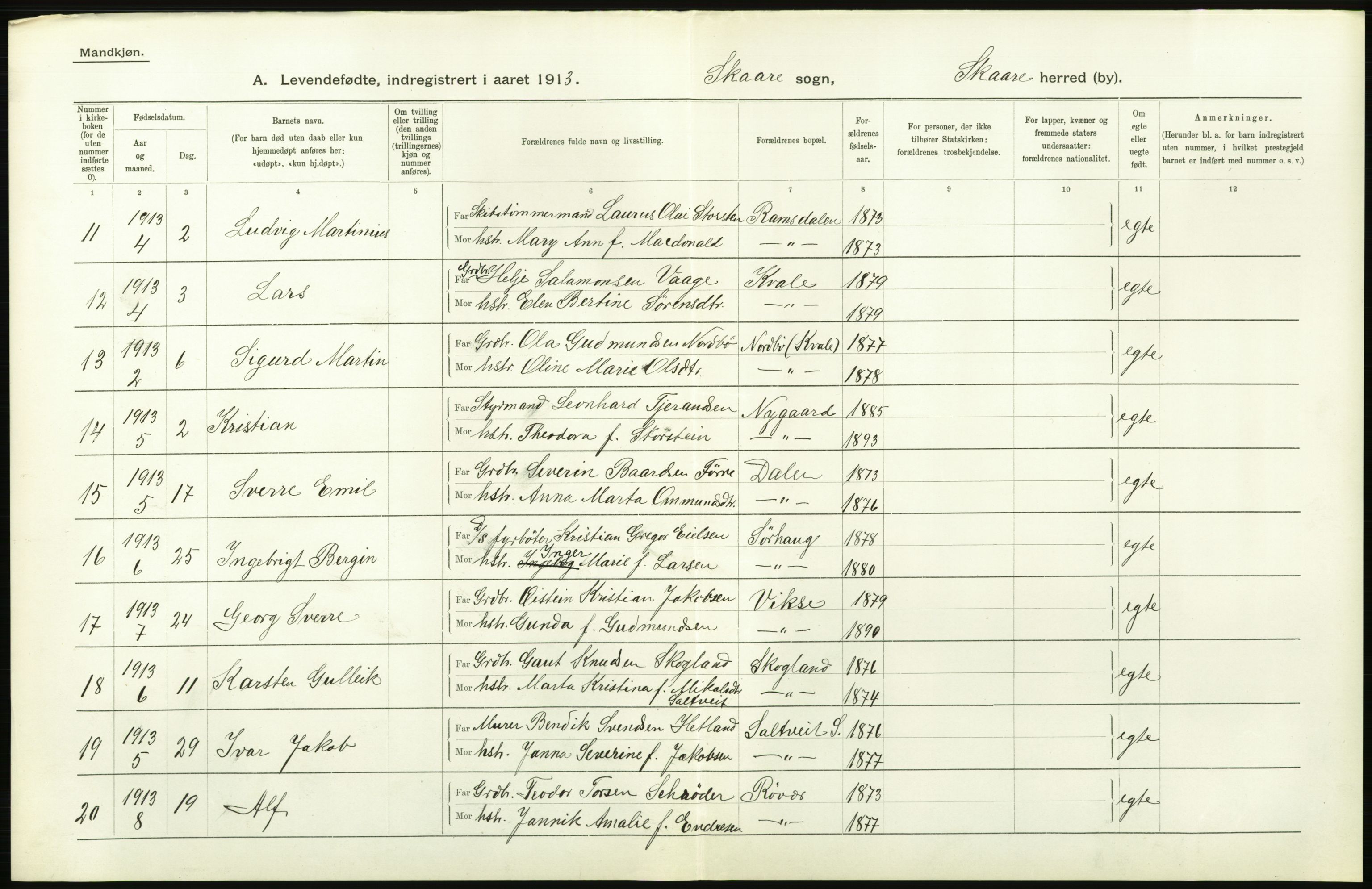 Statistisk sentralbyrå, Sosiodemografiske emner, Befolkning, AV/RA-S-2228/D/Df/Dfb/Dfbc/L0025: Stavanger amt: Levendefødte menn og kvinner. Bygder., 1913, s. 90