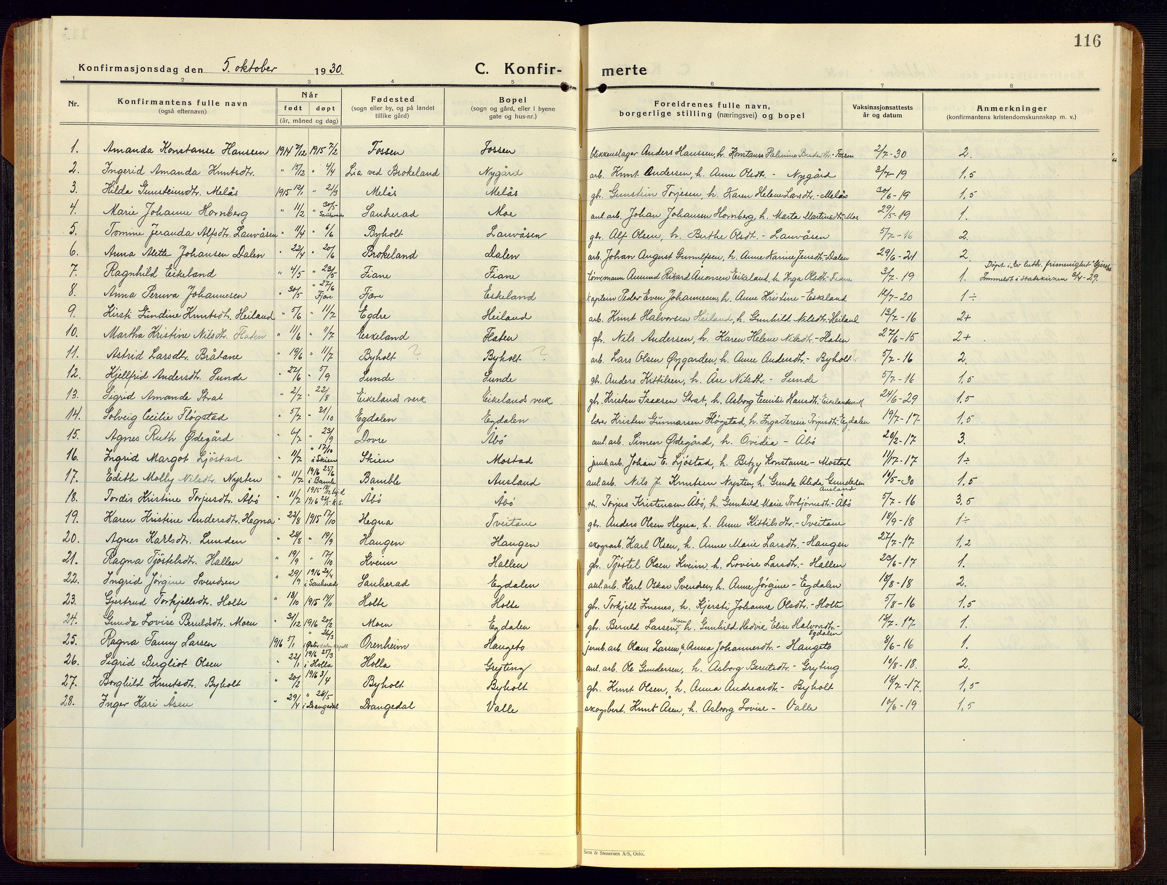 Gjerstad sokneprestkontor, AV/SAK-1111-0014/F/Fb/Fba/L0009: Klokkerbok nr. B 9, 1925-1946, s. 116