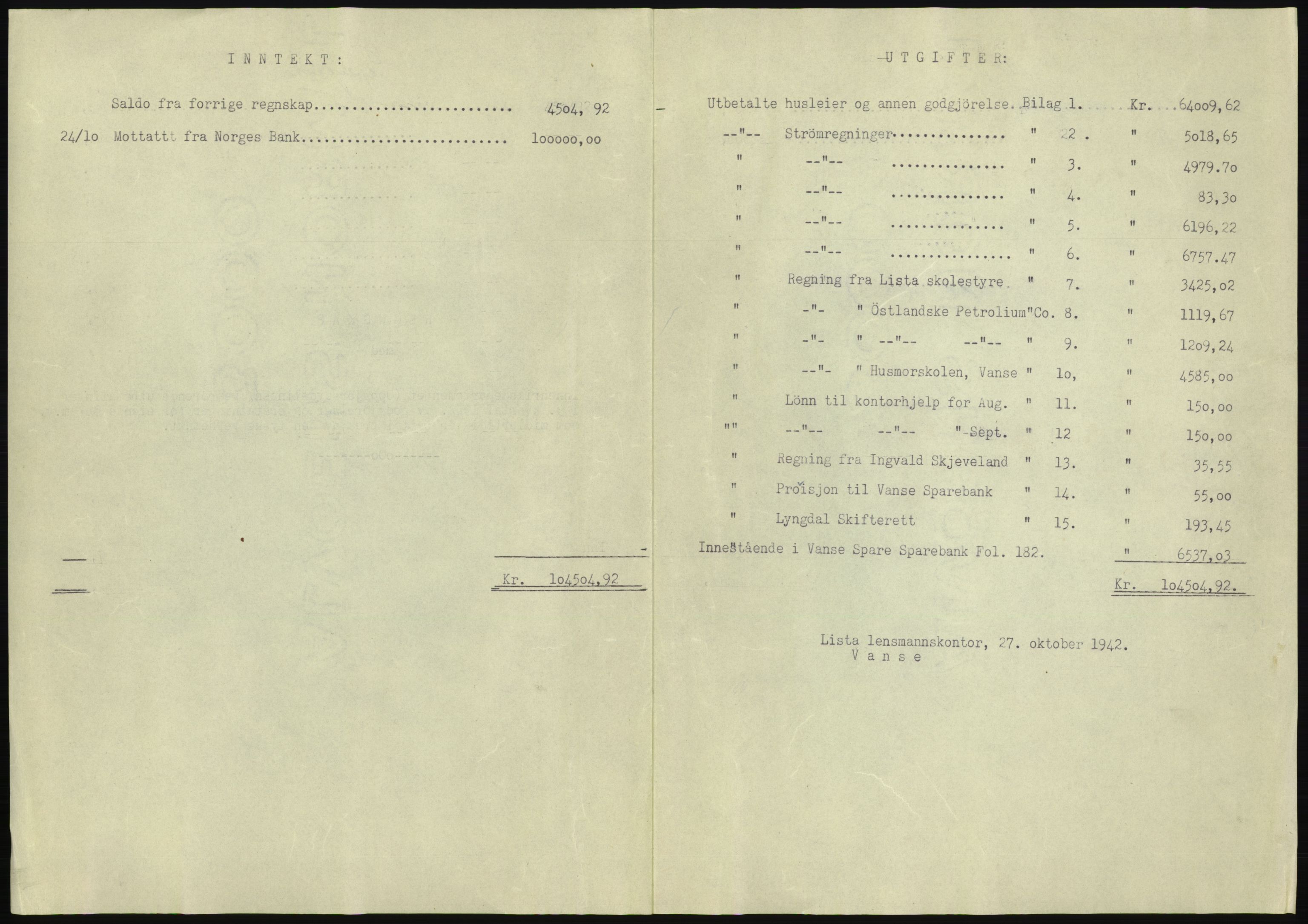 Forsvarsdepartementet, 10. kontor / Oppgjørskontoret, AV/RA-RAFA-1225/D/Db/L0180: Lista oppgjørskontor, 1942-1952, s. 1070