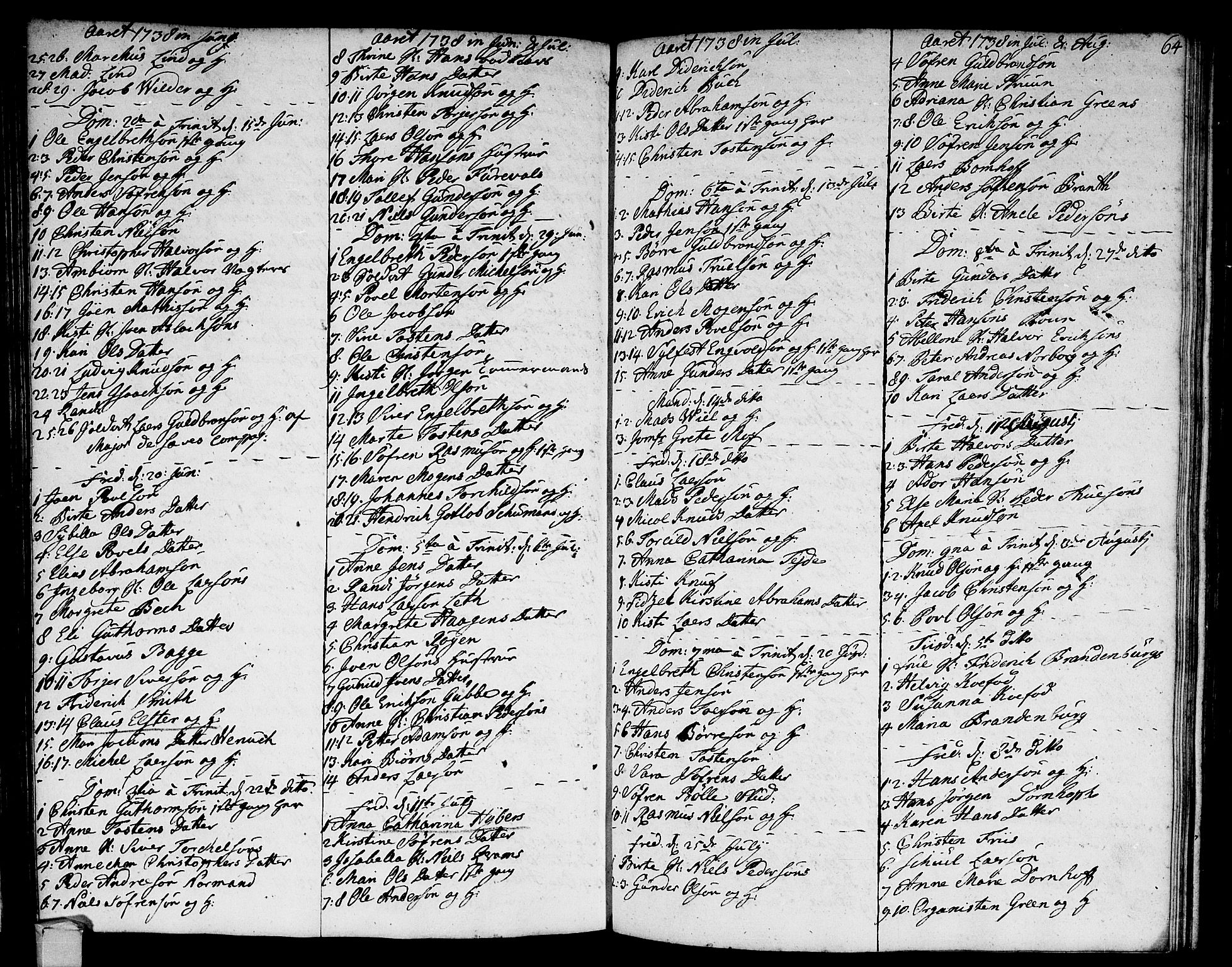 Strømsø kirkebøker, AV/SAKO-A-246/F/Fa/L0005: Ministerialbok nr. I 5, 1734-1739, s. 64