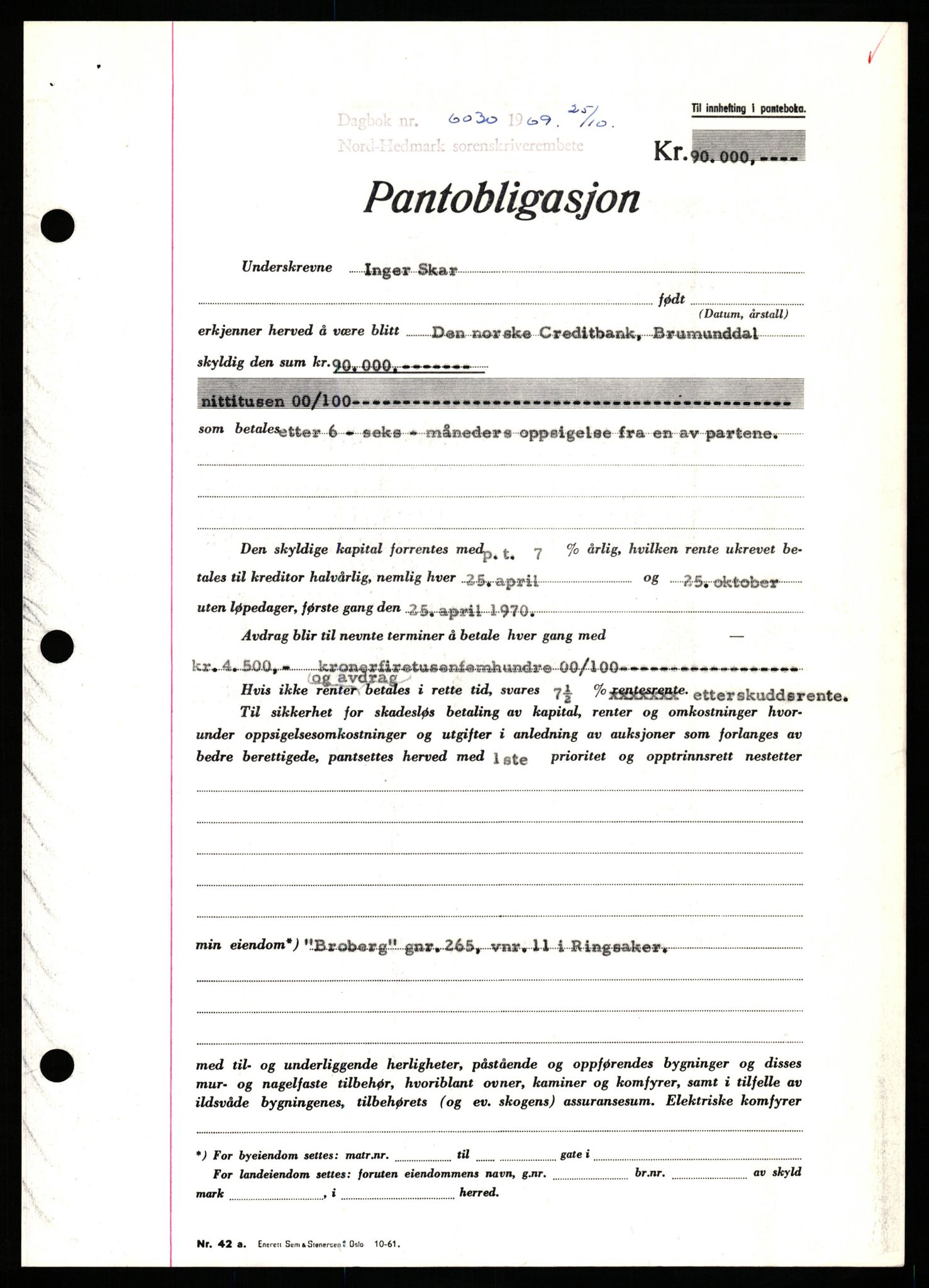Nord-Hedmark sorenskriveri, SAH/TING-012/H/Hb/Hbf/L0082: Pantebok nr. B82, 1969-1969, Dagboknr: 6030/1969
