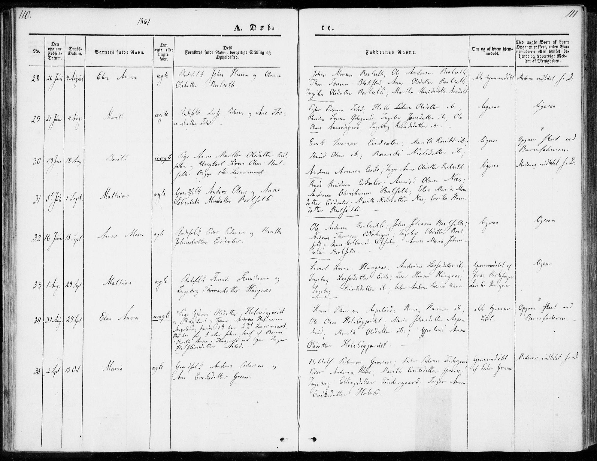 Ministerialprotokoller, klokkerbøker og fødselsregistre - Møre og Romsdal, AV/SAT-A-1454/557/L0680: Ministerialbok nr. 557A02, 1843-1869, s. 110-111