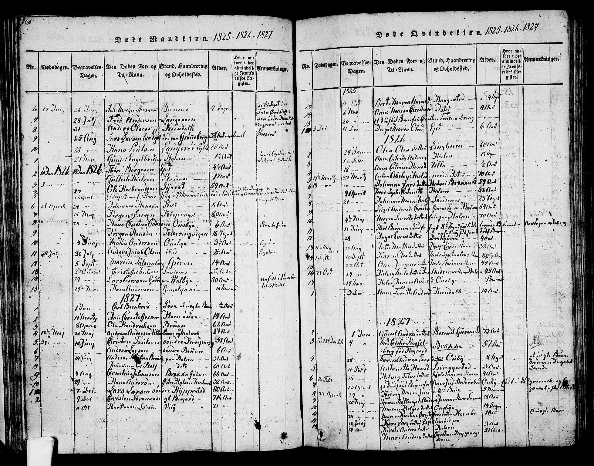 Tjølling kirkebøker, AV/SAKO-A-60/F/Fa/L0005: Ministerialbok nr. 5, 1814-1836, s. 206-207