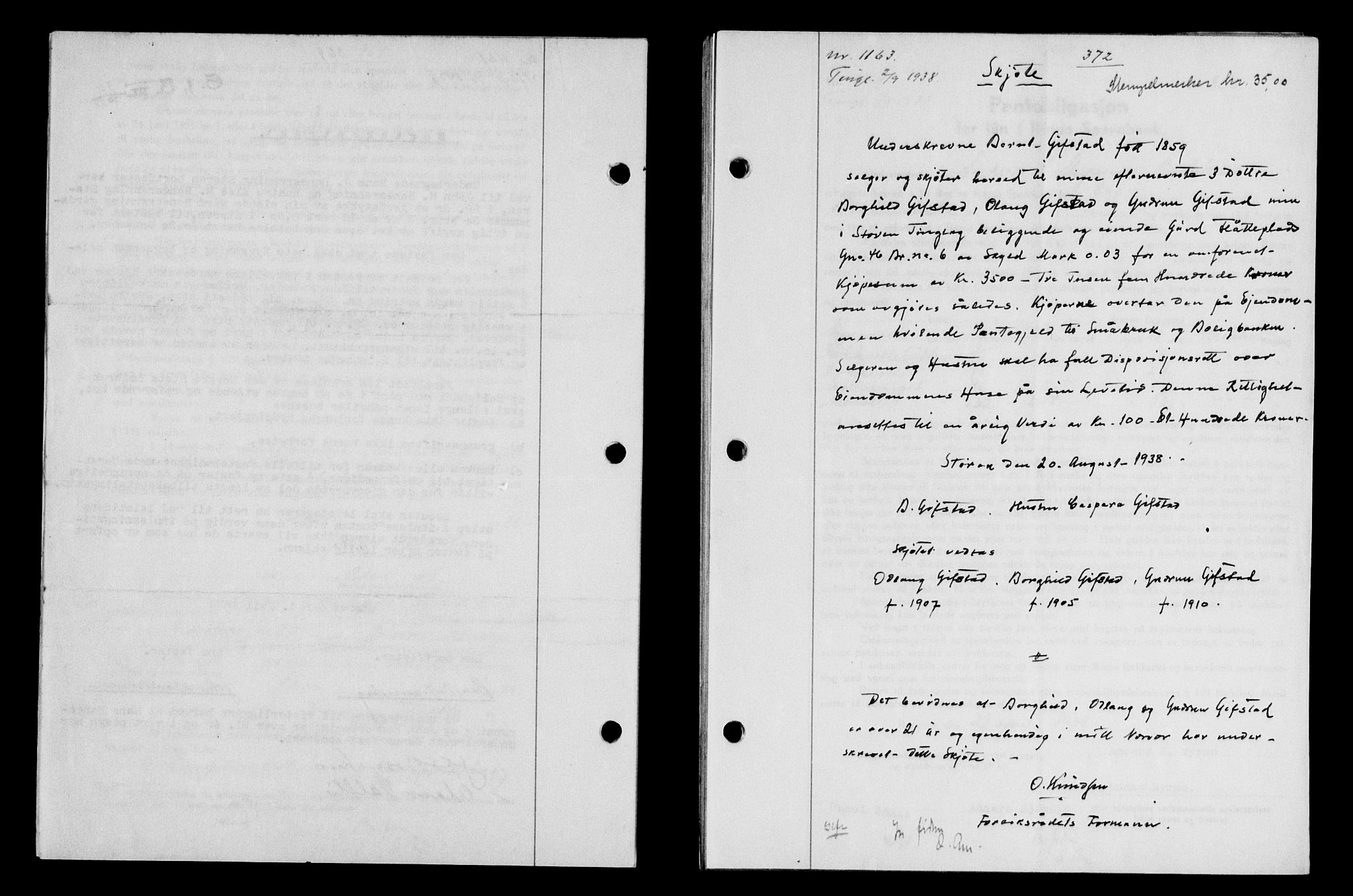 Gauldal sorenskriveri, SAT/A-0014/1/2/2C/L0049: Pantebok nr. 53, 1938-1938, Dagboknr: 1163/1938