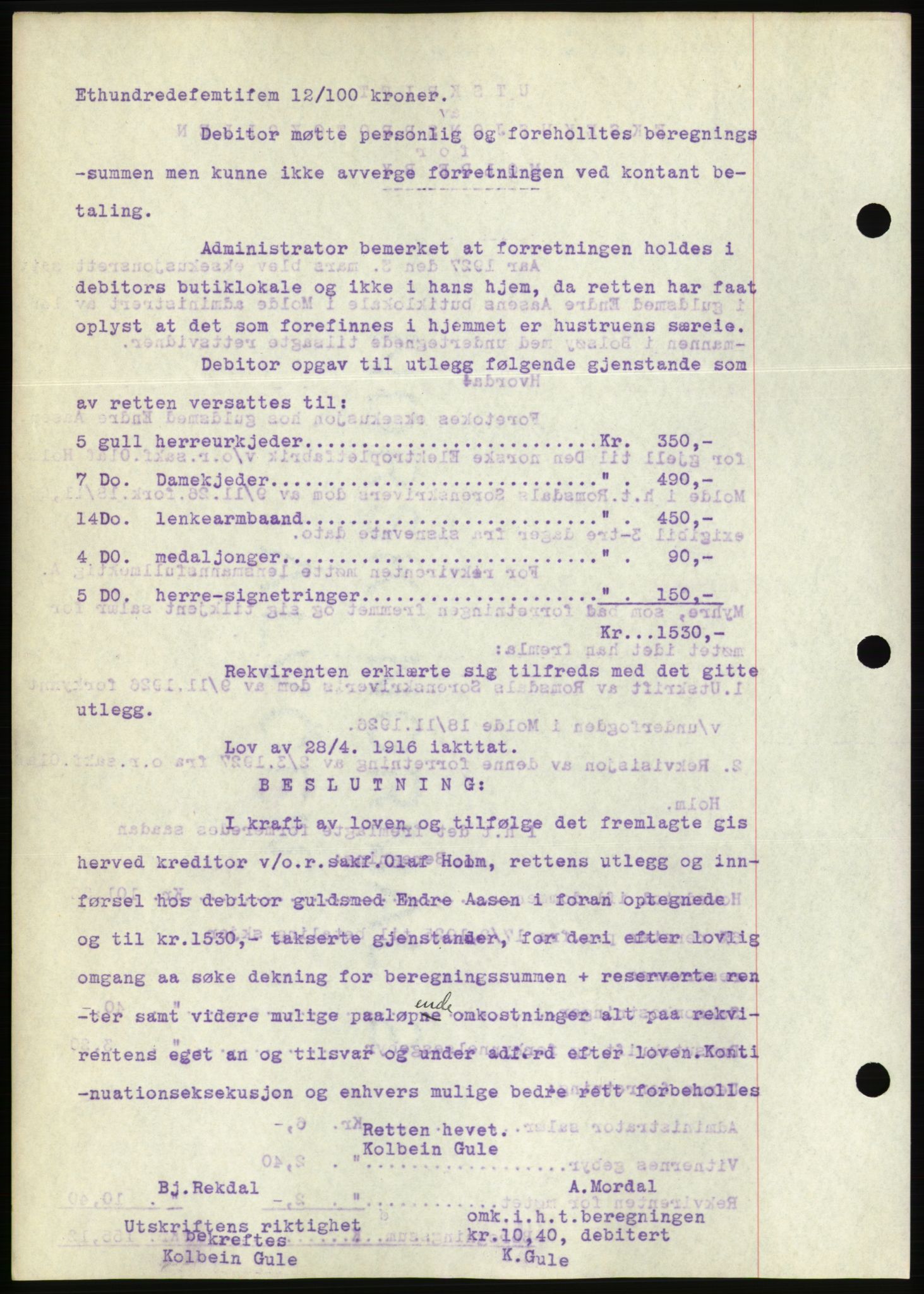 Molde byfogd, AV/SAT-A-0025/2/2C/L0011: Pantebok nr. 11, 1926-1932, Tingl.dato: 21.03.1927