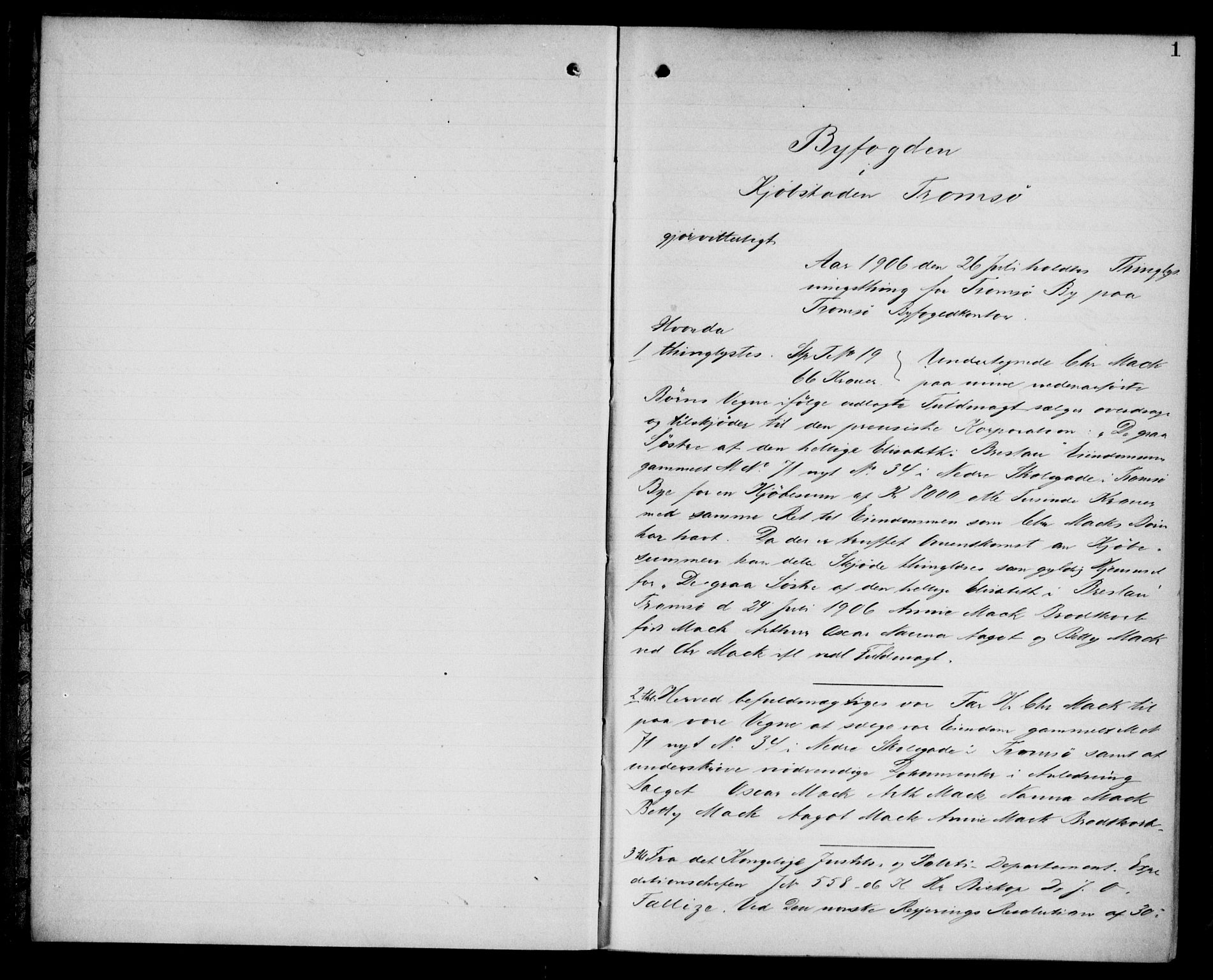 Tromsø byfogd/byrett, AV/SATØ-SATØ-0063/1/I/Ie/L0010: Pantebok nr. 10, 1906-1909, s. 1