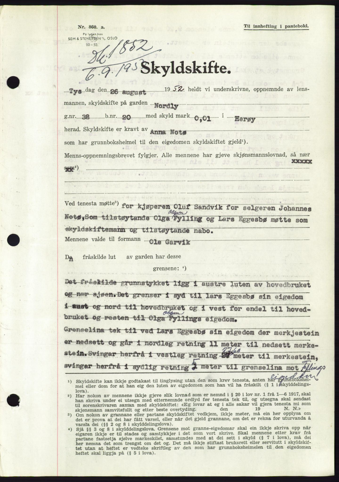 Søre Sunnmøre sorenskriveri, AV/SAT-A-4122/1/2/2C/L0092: Pantebok nr. 18A, 1952-1952, Dagboknr: 1852/1952