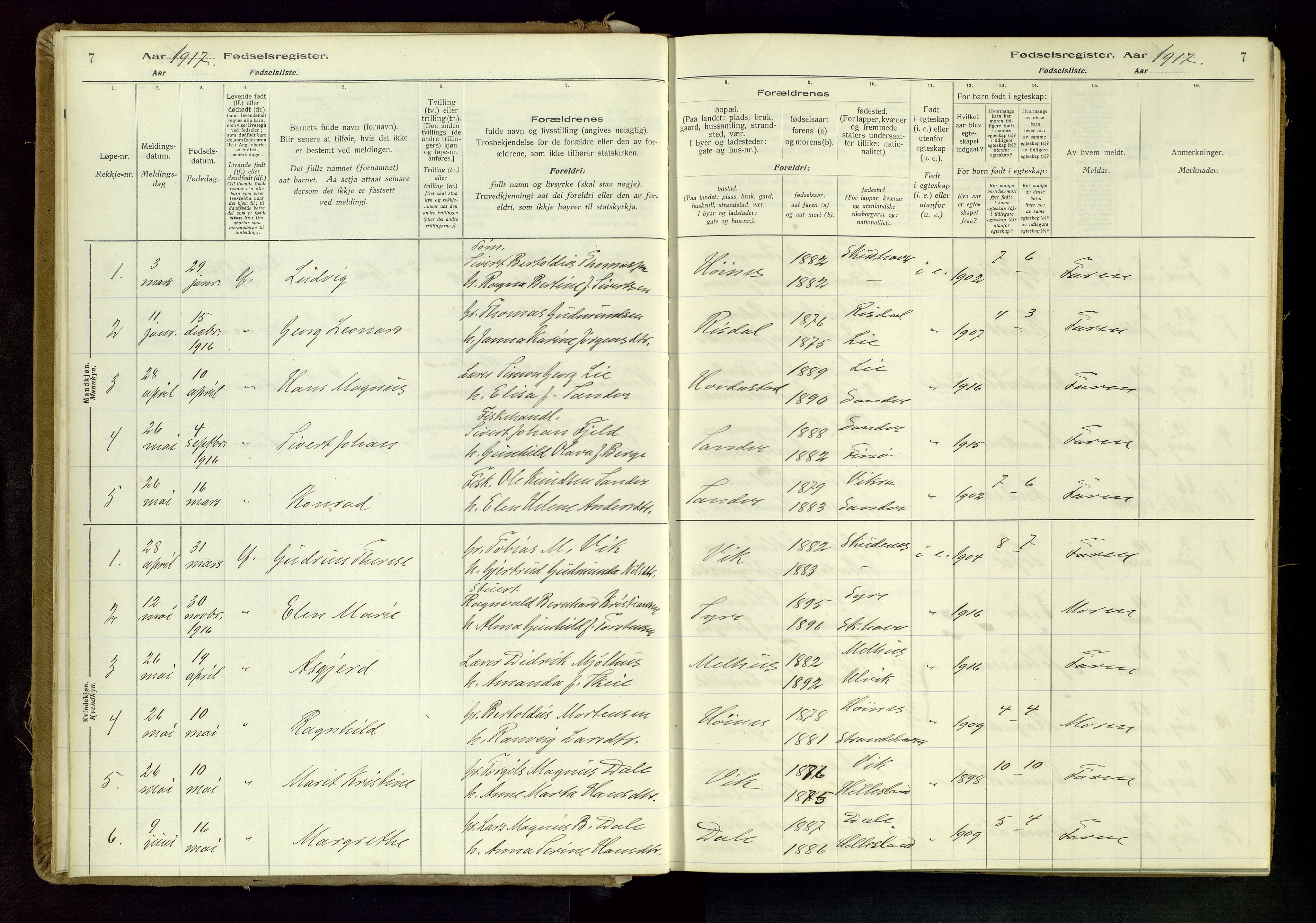 Skudenes sokneprestkontor, AV/SAST-A -101849/I/Id/L0001: Fødselsregister nr. 1, 1916-1964, s. 7