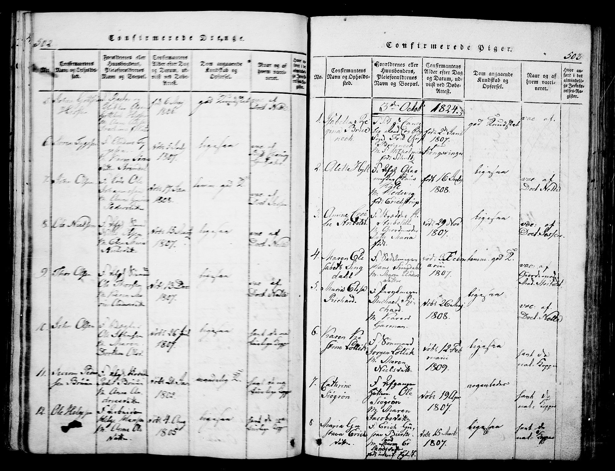 Skien kirkebøker, AV/SAKO-A-302/G/Ga/L0002: Klokkerbok nr. 2, 1814-1842, s. 502-503