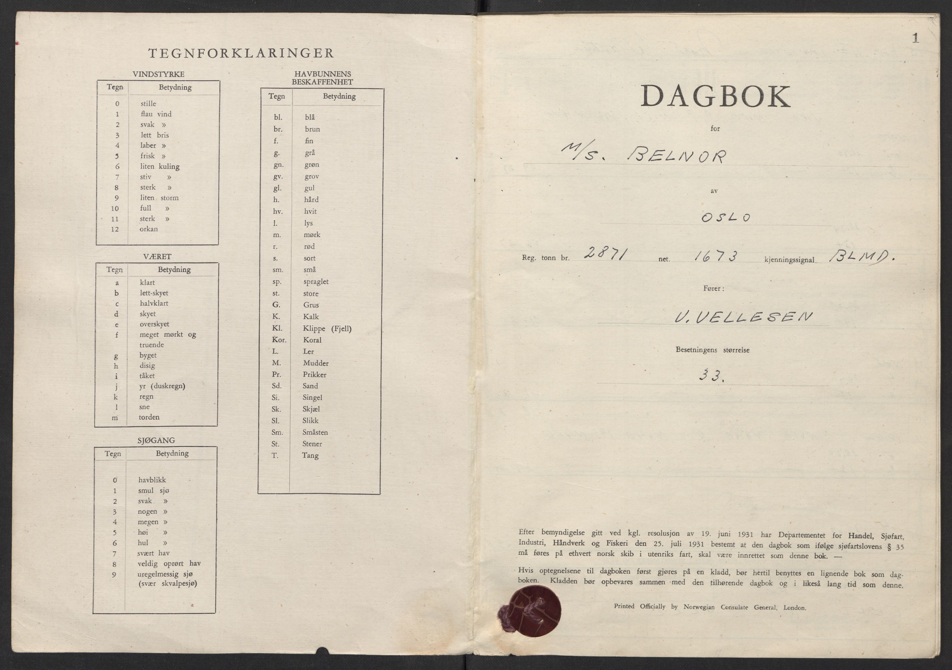 Nortraship, Skipsdagbøker, RA/S-2168/F/L1544/0004: Boknr. 8432 - 8445 / Boknr. 8435 Belnor, 1943-1944