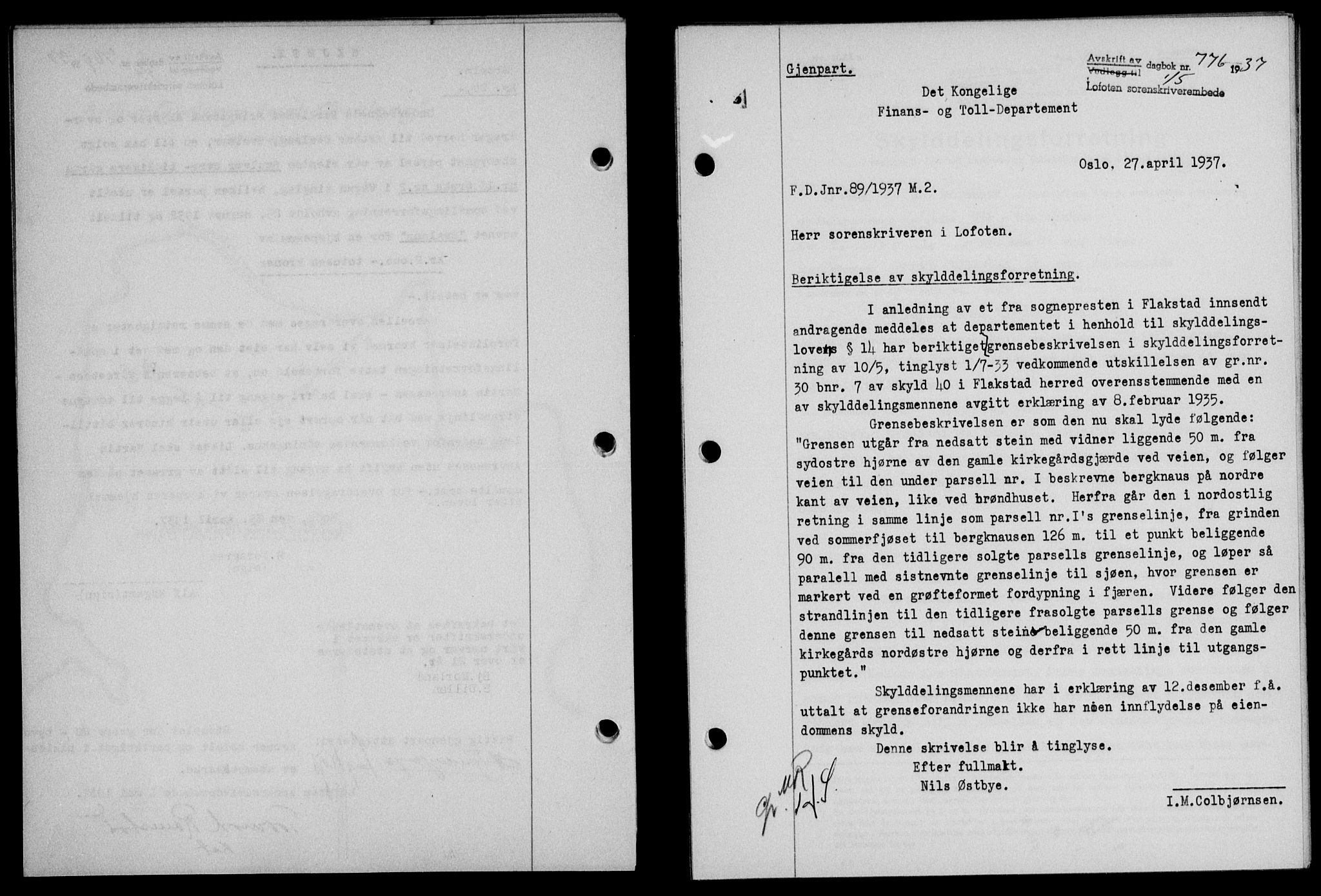 Lofoten sorenskriveri, SAT/A-0017/1/2/2C/L0002a: Pantebok nr. 2a, 1937-1937, Dagboknr: 776/1937