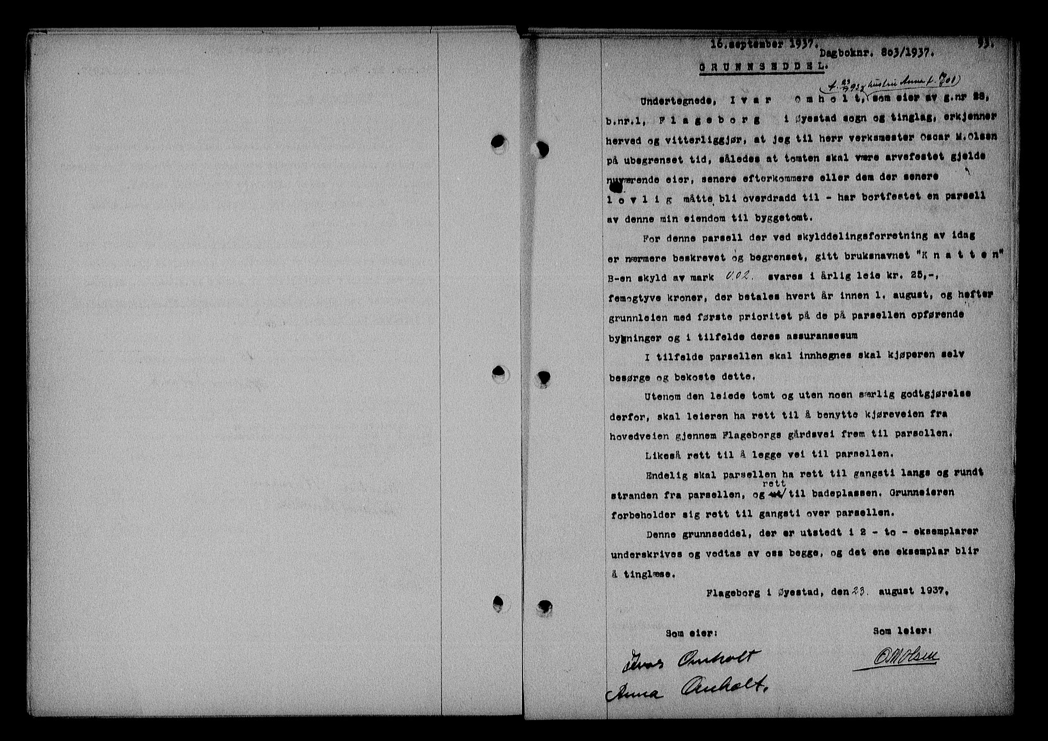 Nedenes sorenskriveri, AV/SAK-1221-0006/G/Gb/Gba/L0044: Pantebok nr. 40, 1937-1938, Dagboknr: 803/1937