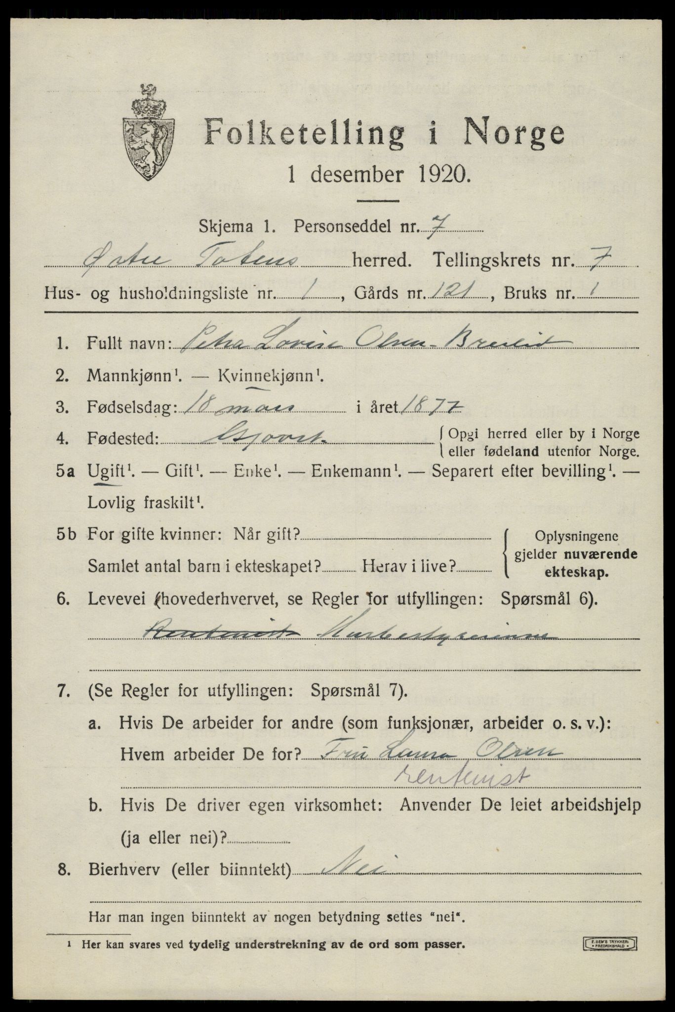 SAH, Folketelling 1920 for 0528 Østre Toten herred, 1920, s. 14996