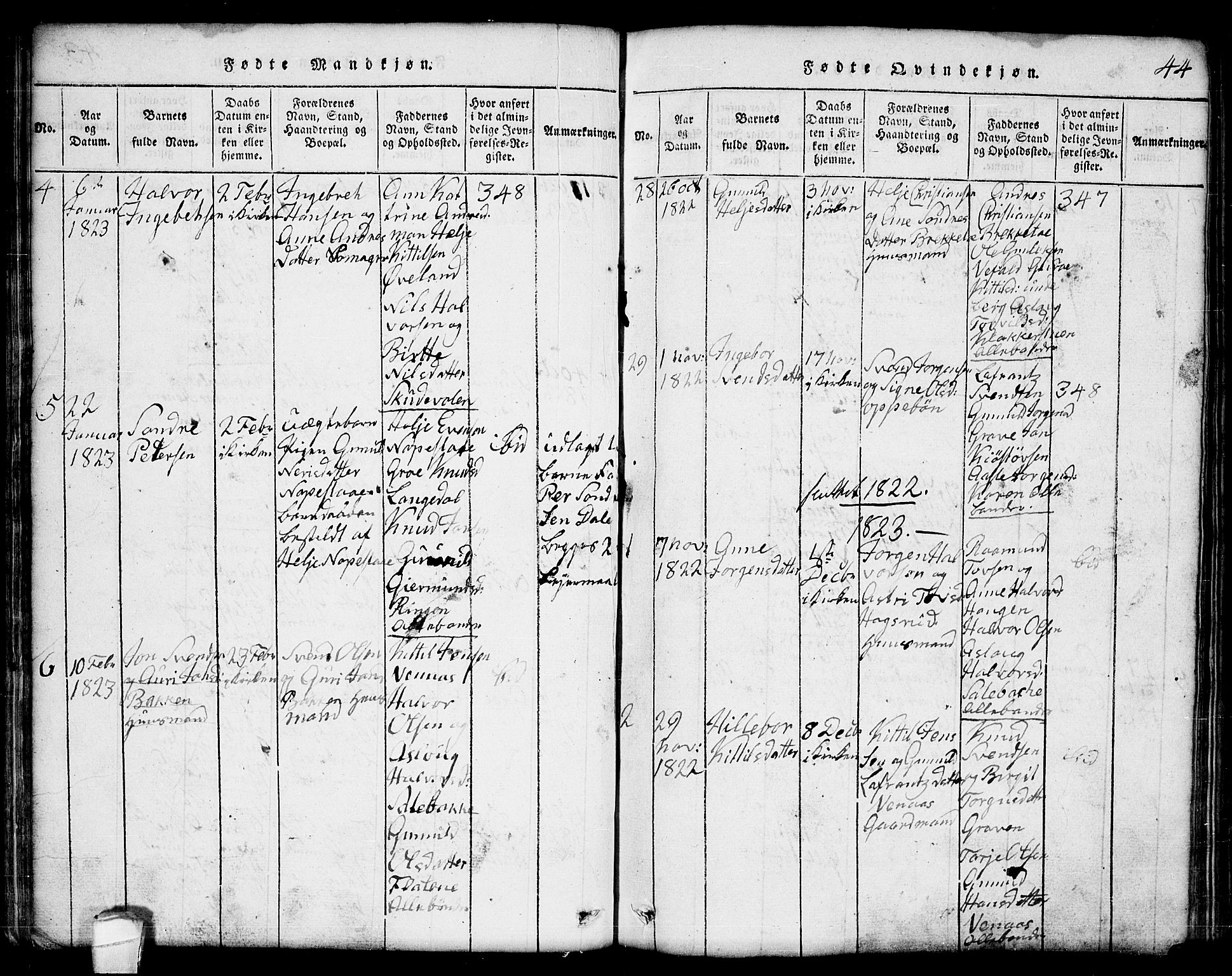 Seljord kirkebøker, AV/SAKO-A-20/G/Ga/L0001: Klokkerbok nr. I 1, 1815-1854, s. 44