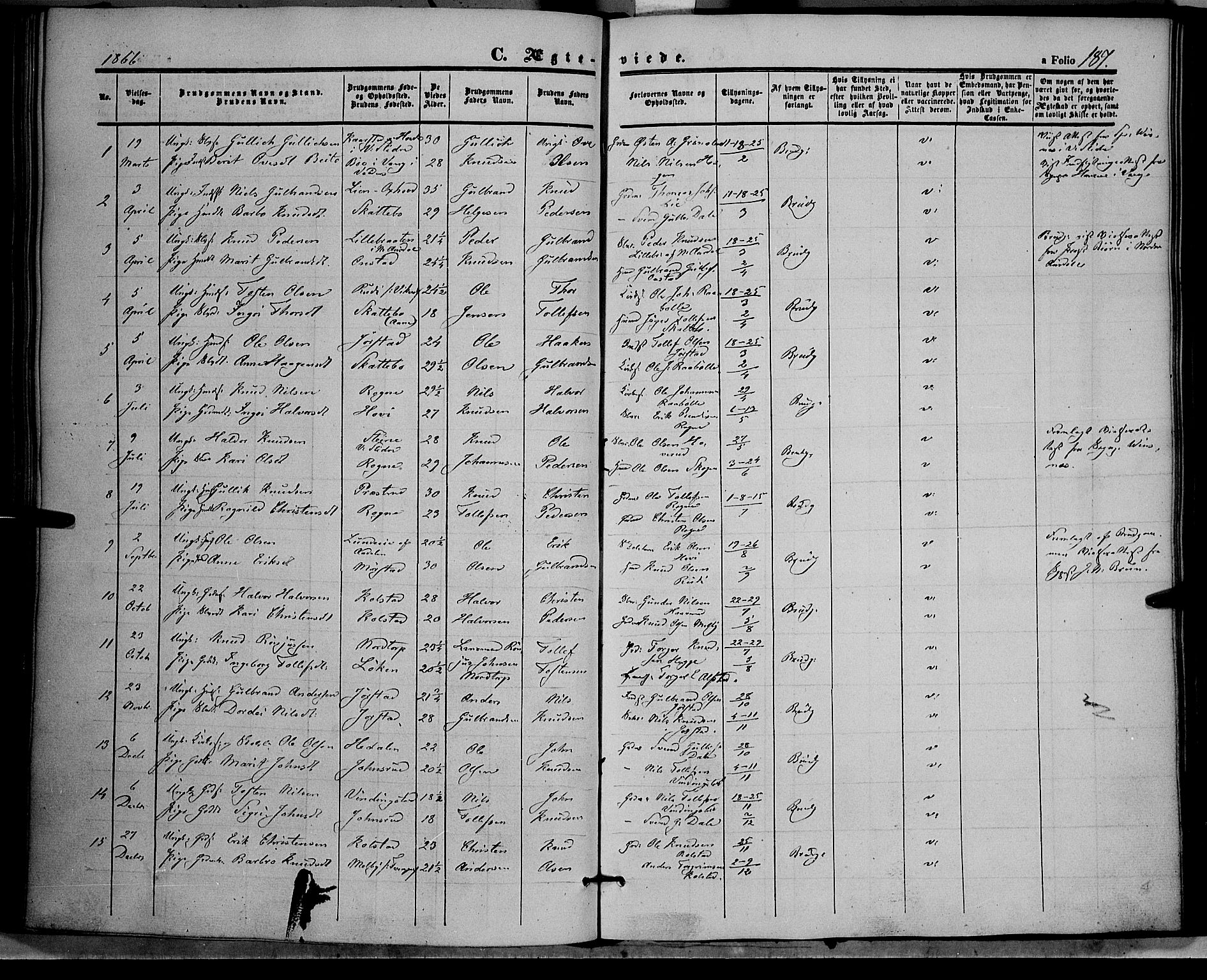 Øystre Slidre prestekontor, AV/SAH-PREST-138/H/Ha/Haa/L0001: Ministerialbok nr. 1, 1849-1874, s. 187
