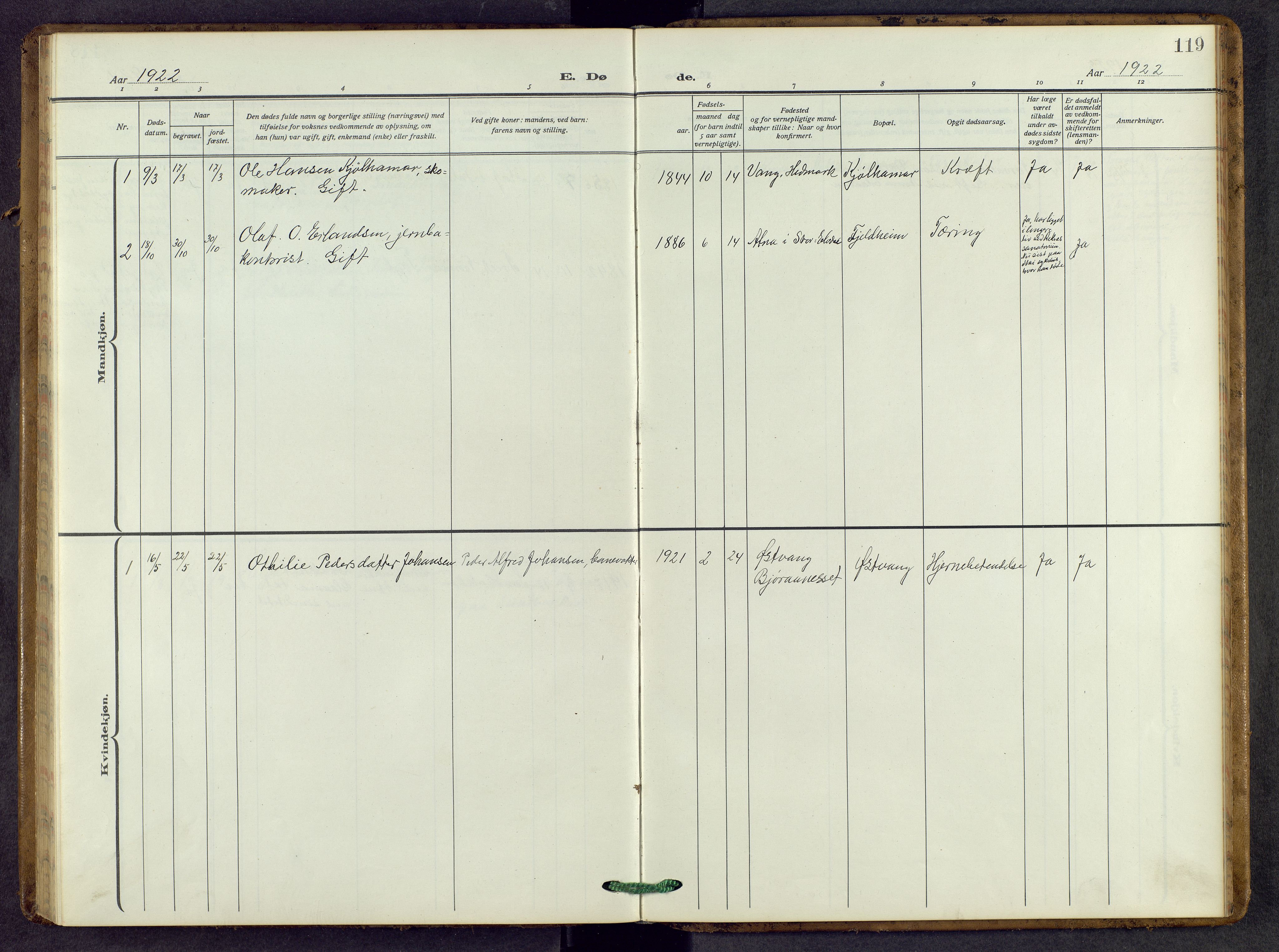 Stor-Elvdal prestekontor, SAH/PREST-052/H/Ha/Hab/L0007: Klokkerbok nr. 7, 1921-1959, s. 119