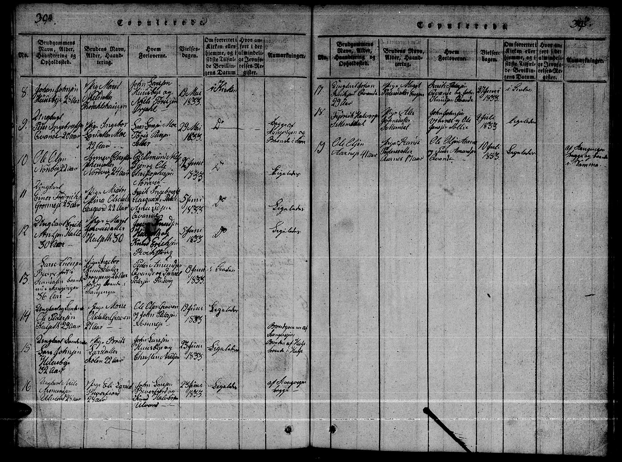 Ministerialprotokoller, klokkerbøker og fødselsregistre - Møre og Romsdal, AV/SAT-A-1454/592/L1031: Klokkerbok nr. 592C01, 1820-1833, s. 394-395