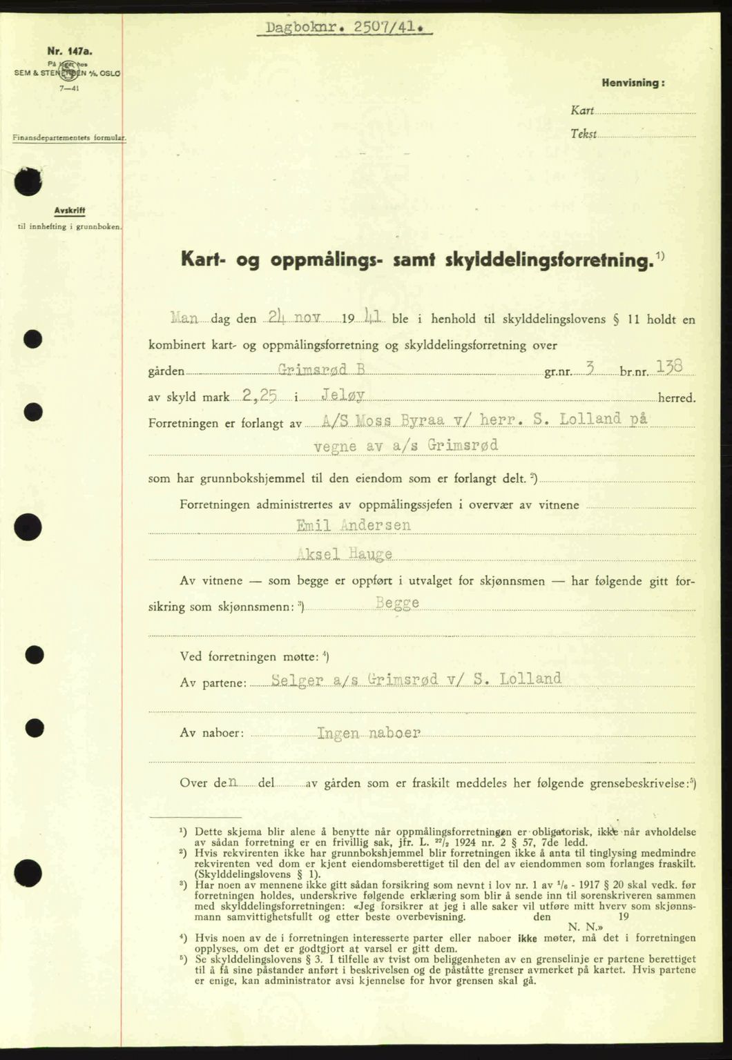 Moss sorenskriveri, SAO/A-10168: Pantebok nr. A9, 1941-1942, Dagboknr: 2507/1941