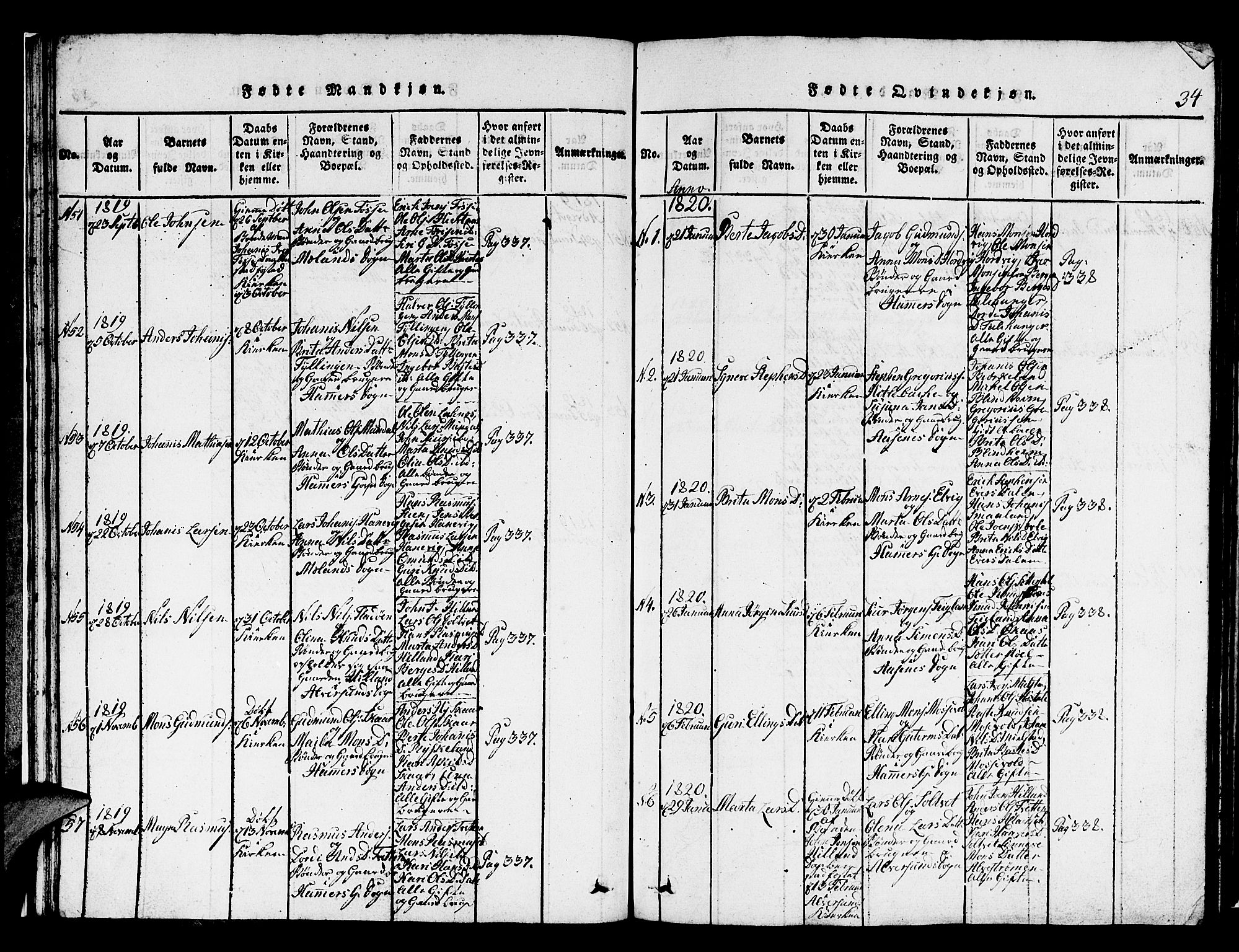 Hamre sokneprestembete, AV/SAB-A-75501/H/Ha/Hab: Klokkerbok nr. A 1, 1816-1826, s. 34