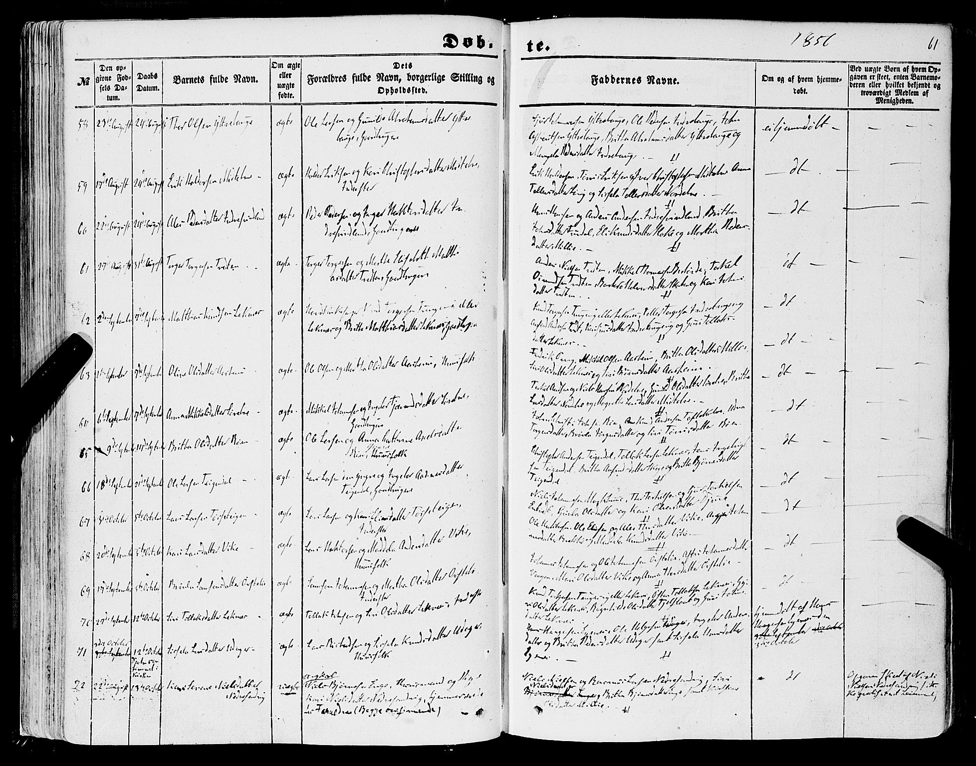 Skånevik sokneprestembete, AV/SAB-A-77801/H/Haa: Ministerialbok nr. A 5I, 1848-1869, s. 61