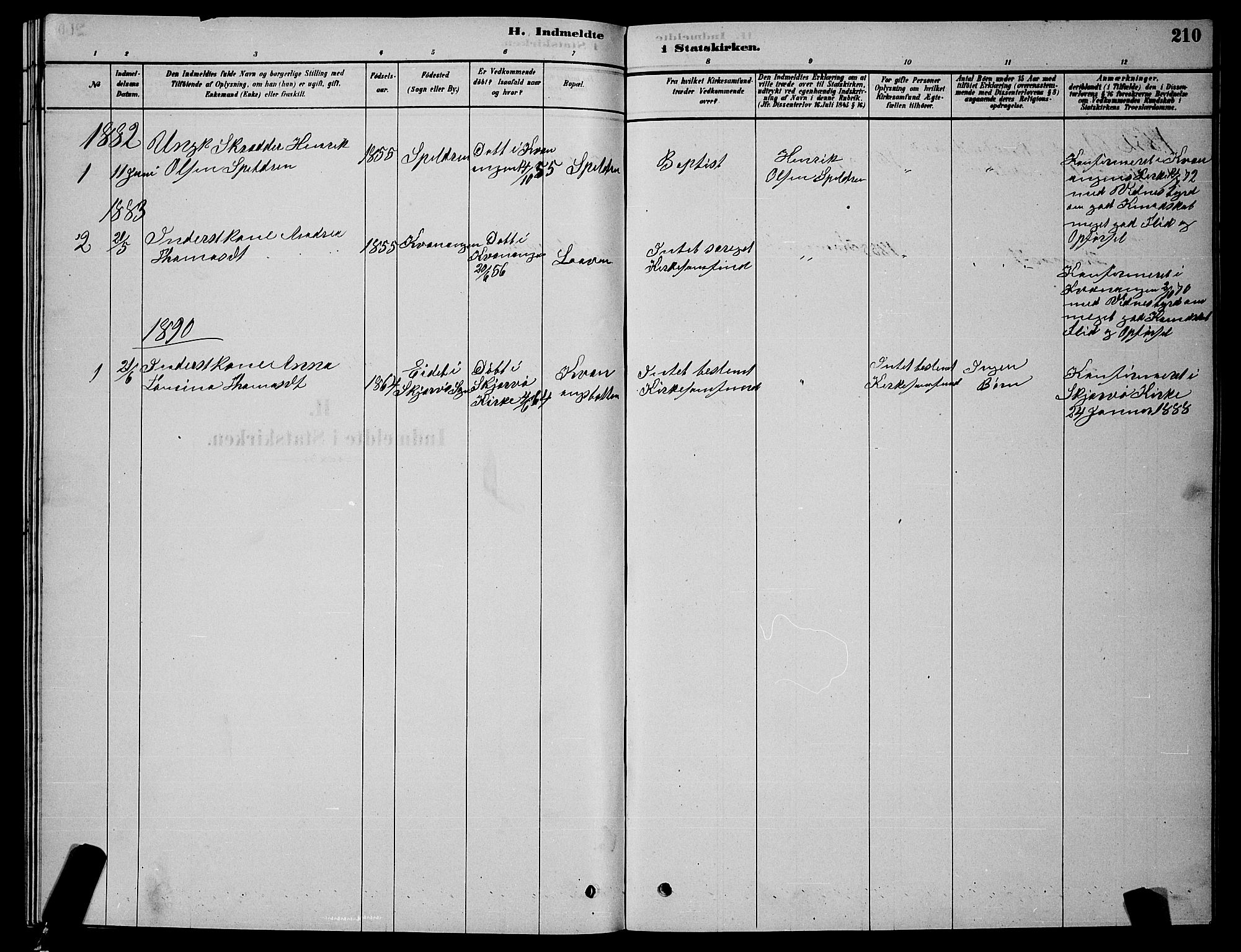 Skjervøy sokneprestkontor, AV/SATØ-S-1300/H/Ha/Hab/L0015klokker: Klokkerbok nr. 15, 1878-1890, s. 210