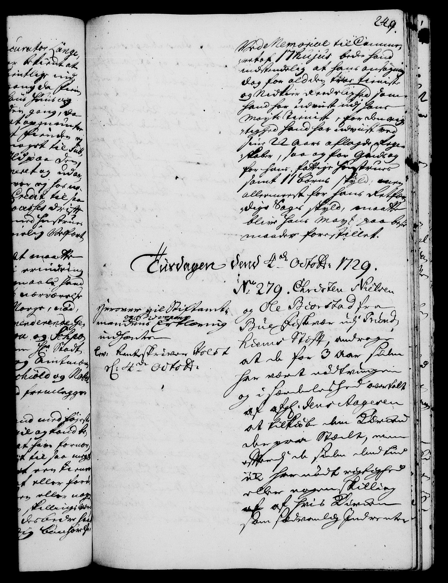 Rentekammeret, Kammerkanselliet, RA/EA-3111/G/Gh/Gha/L0011: Norsk ekstraktmemorialprotokoll (merket RK 53.56), 1729, s. 249