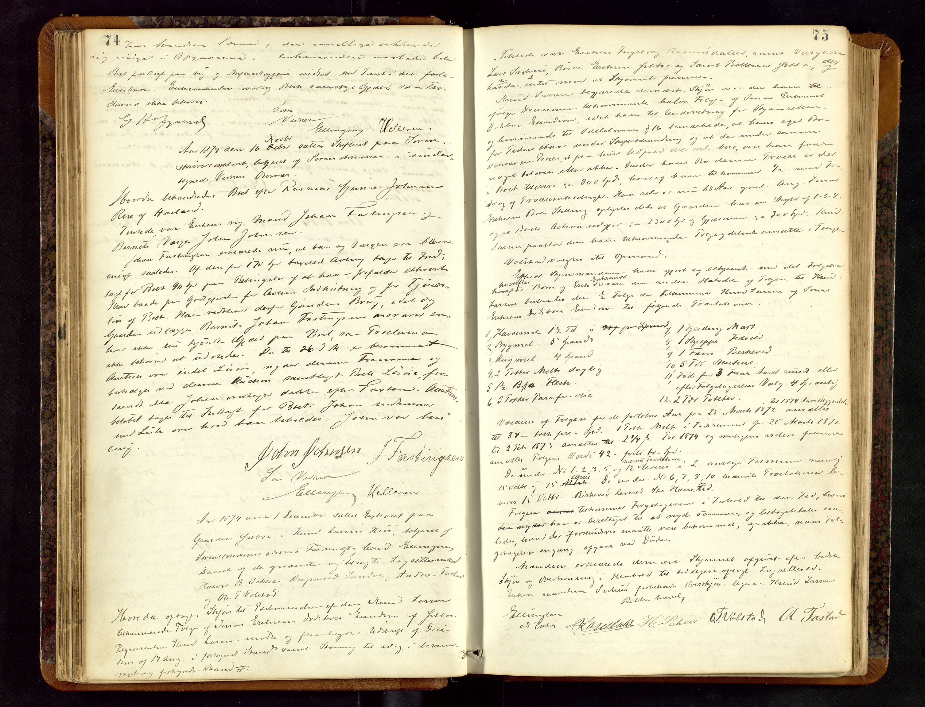 Jæren sorenskriveri, AV/SAST-A-100310/01/5/50/50BA/L0002: SKIFTEFORHANDLINGSPROTOKOLL, 1873-1883, s. 74-75