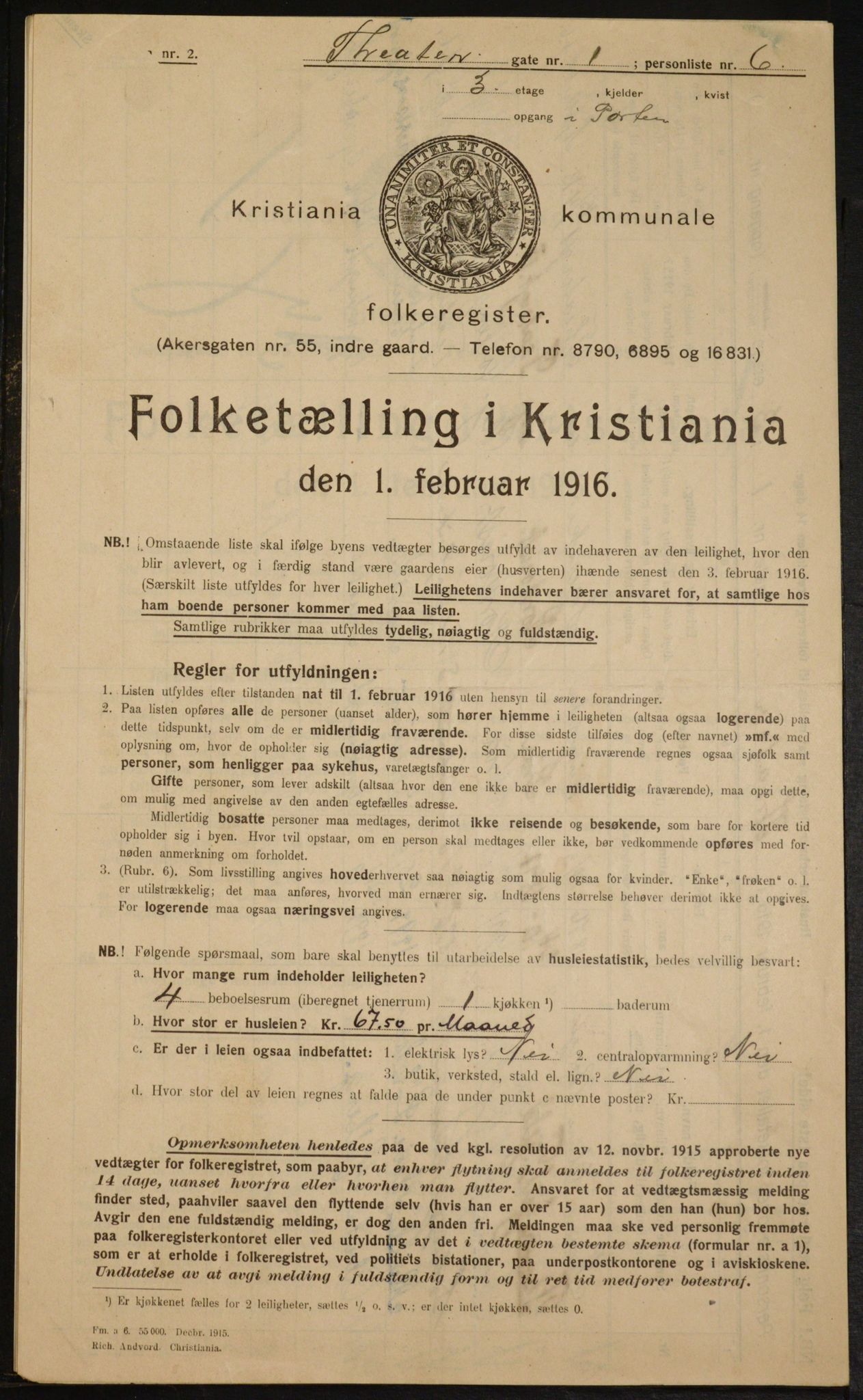 OBA, Kommunal folketelling 1.2.1916 for Kristiania, 1916, s. 110026