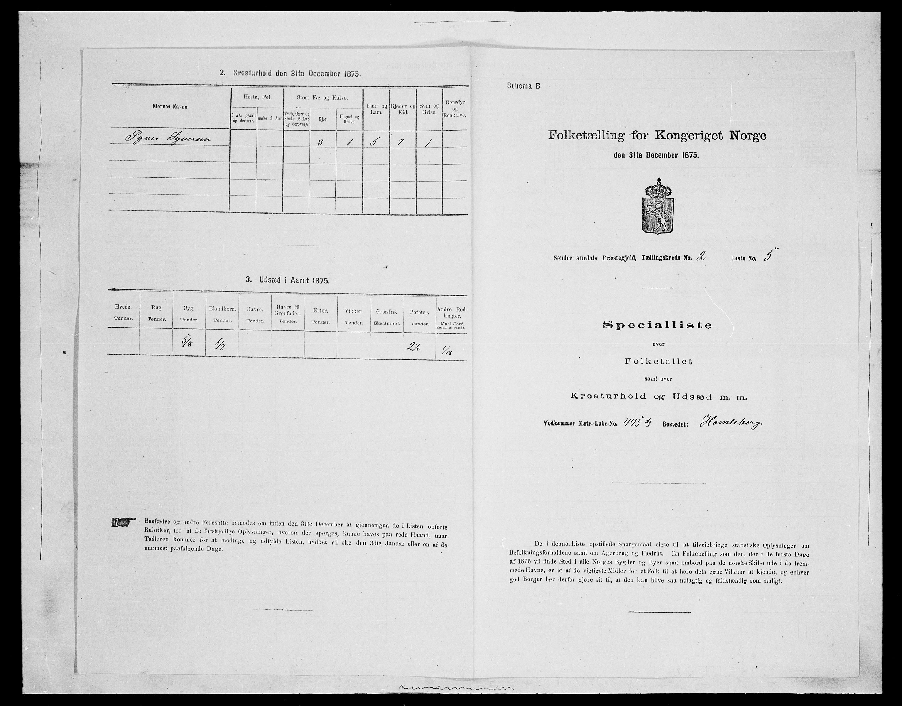 SAH, Folketelling 1875 for 0540P Sør-Aurdal prestegjeld, 1875, s. 421