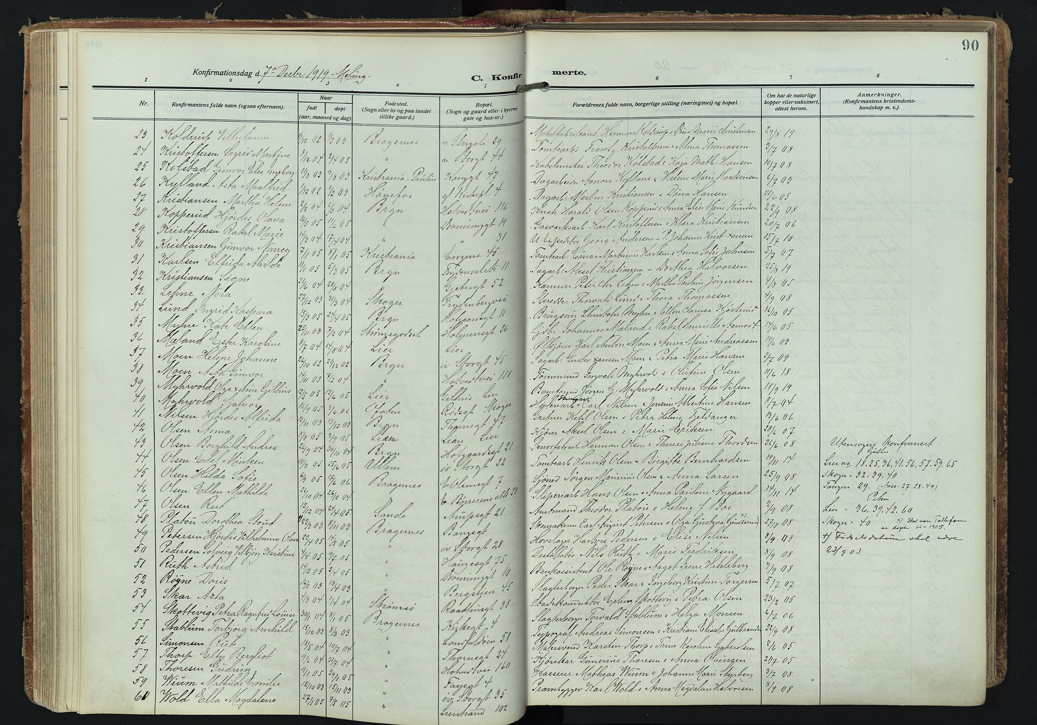 Bragernes kirkebøker, AV/SAKO-A-6/F/Fc/L0008: Ministerialbok nr. III 8, 1909-1921, s. 90