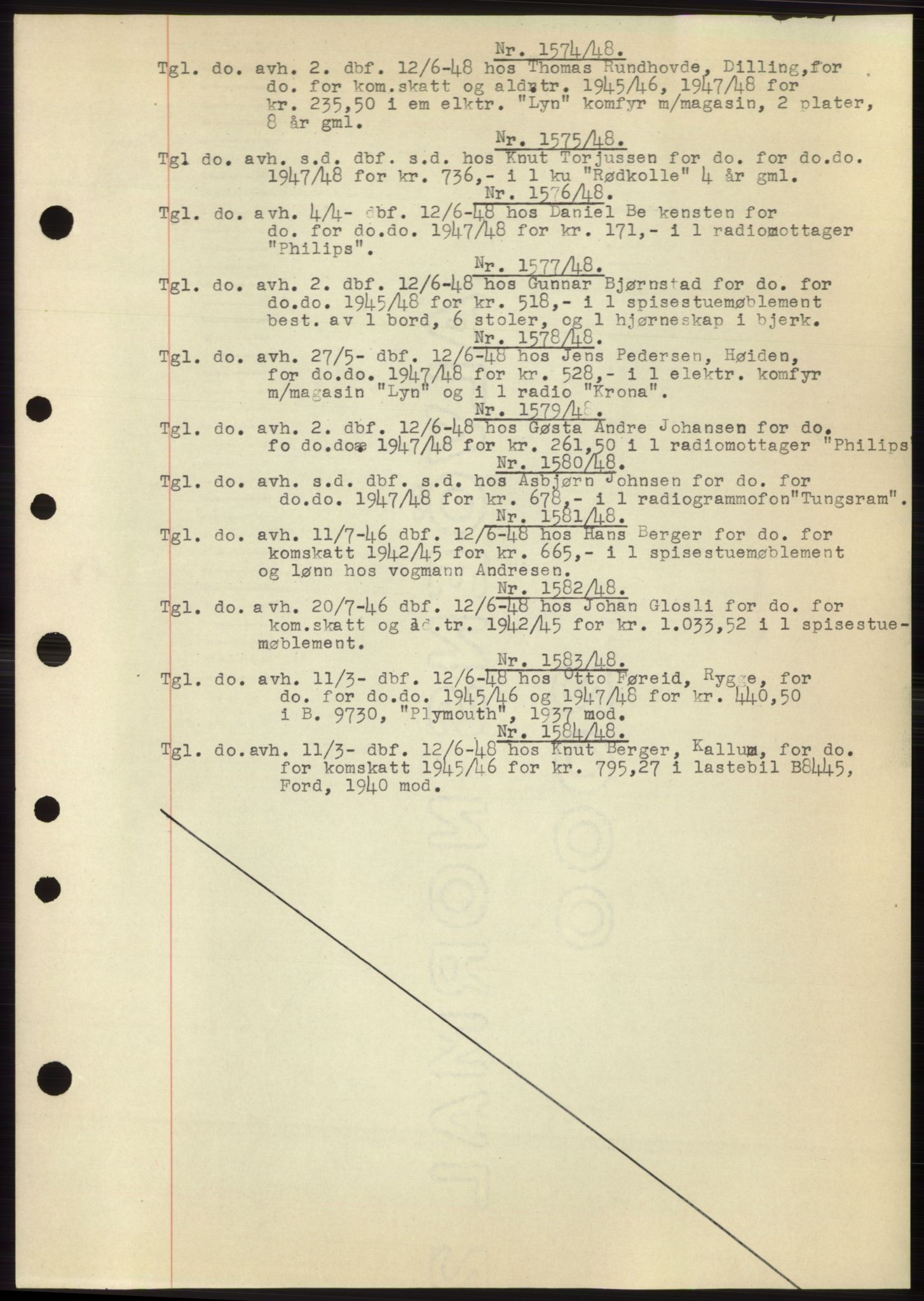 Moss sorenskriveri, SAO/A-10168: Pantebok nr. C10, 1938-1950, Dagboknr: 1574/1948