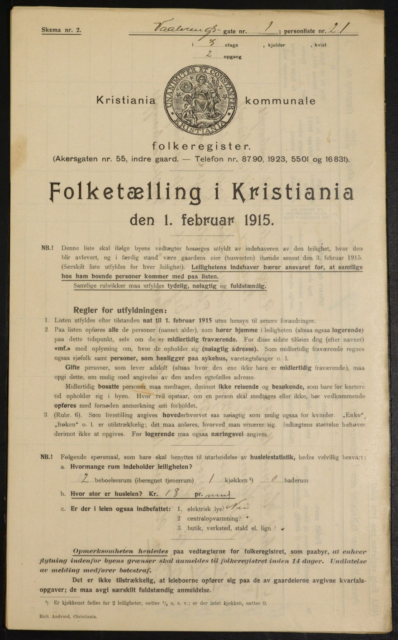 OBA, Kommunal folketelling 1.2.1915 for Kristiania, 1915, s. 126144