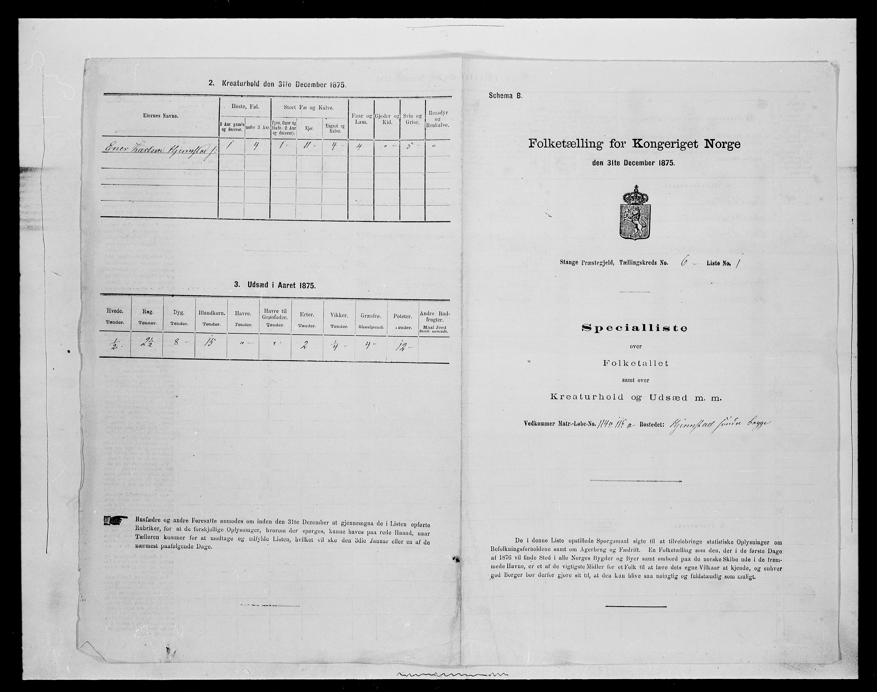 SAH, Folketelling 1875 for 0417P Stange prestegjeld, 1875, s. 934