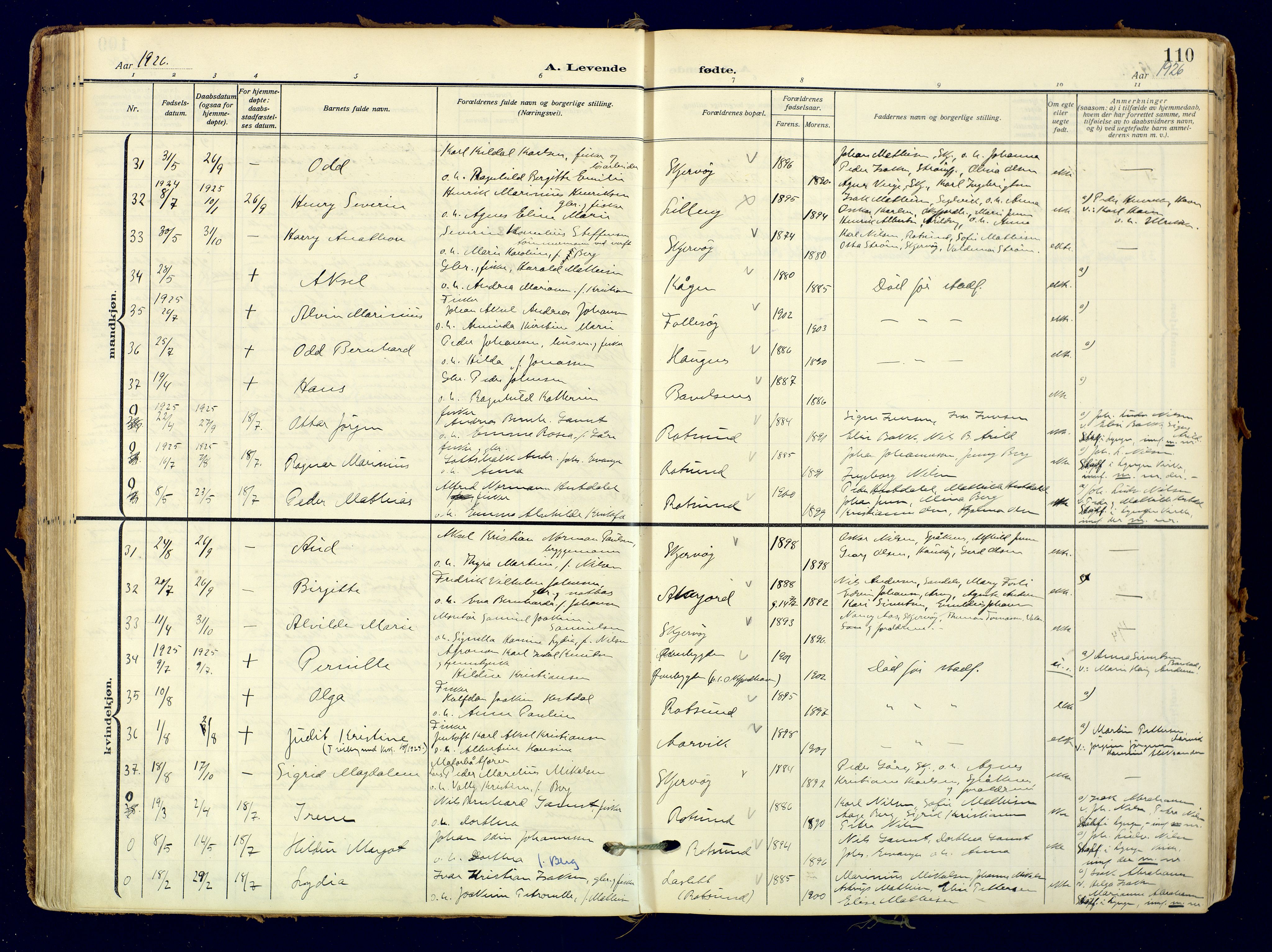 Skjervøy sokneprestkontor, AV/SATØ-S-1300/H/Ha/Haa: Ministerialbok nr. 18, 1910-1926, s. 110