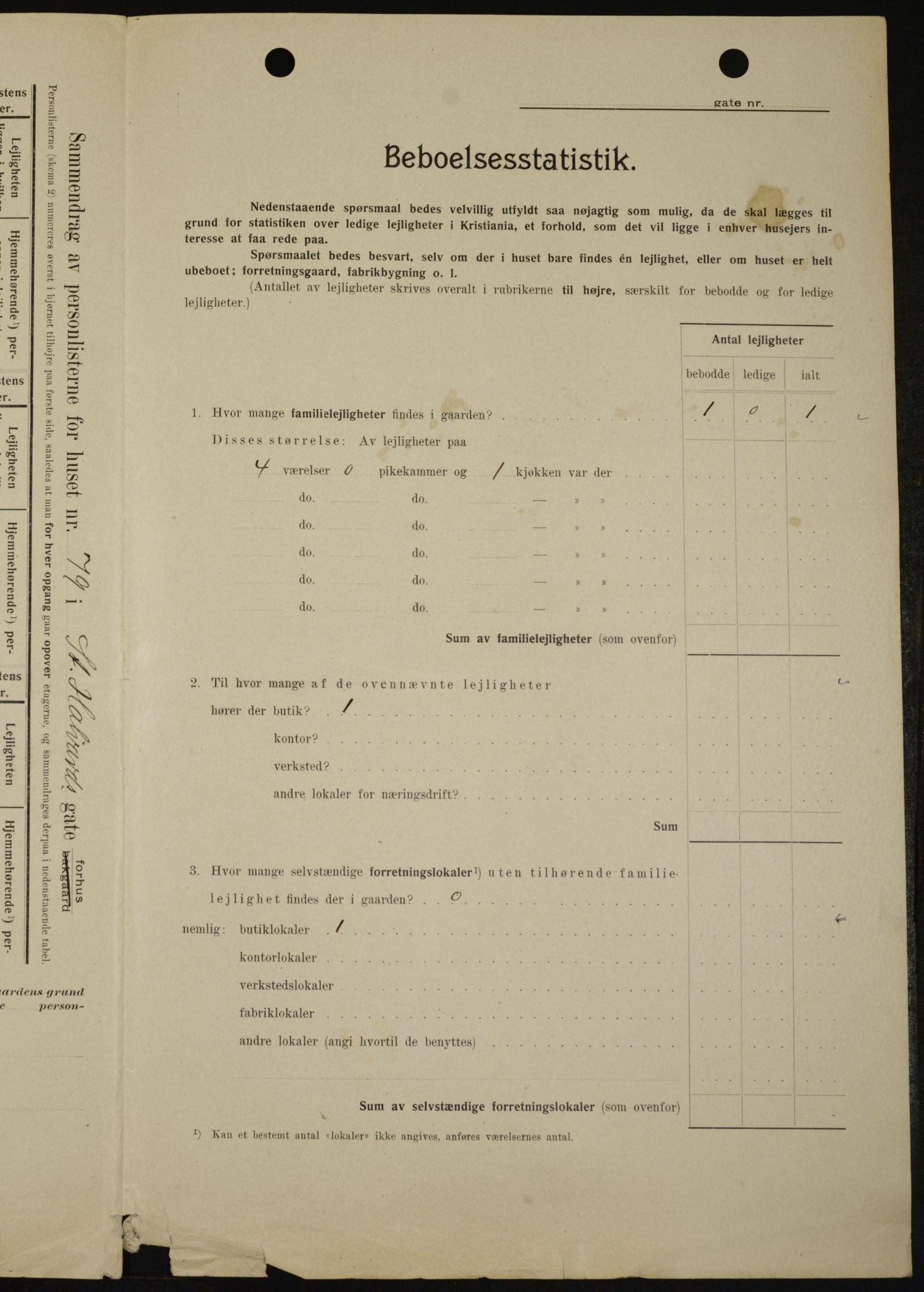 OBA, Kommunal folketelling 1.2.1909 for Kristiania kjøpstad, 1909, s. 79875