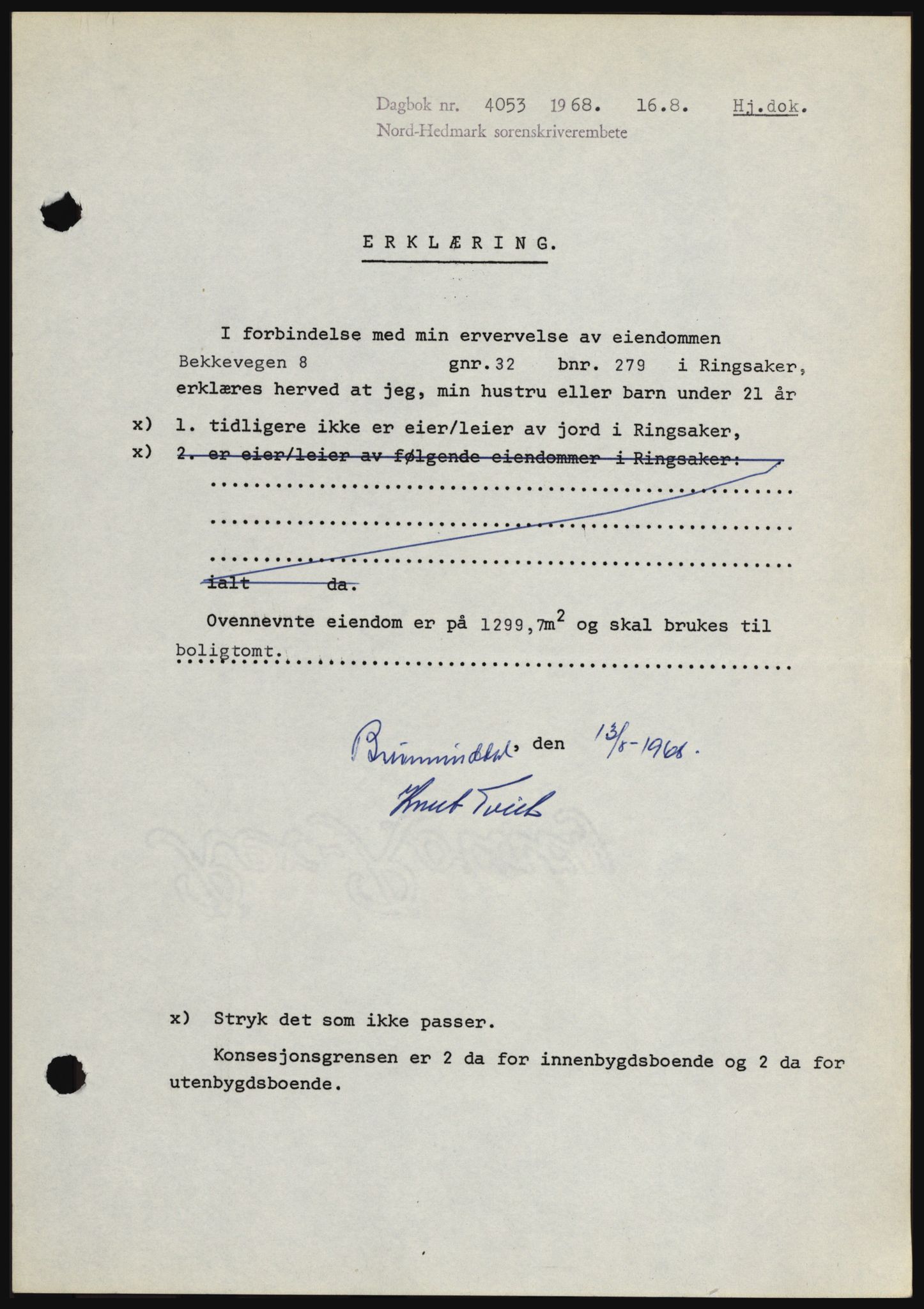 Nord-Hedmark sorenskriveri, SAH/TING-012/H/Hc/L0028: Pantebok nr. 28, 1968-1968, Dagboknr: 4053/1968