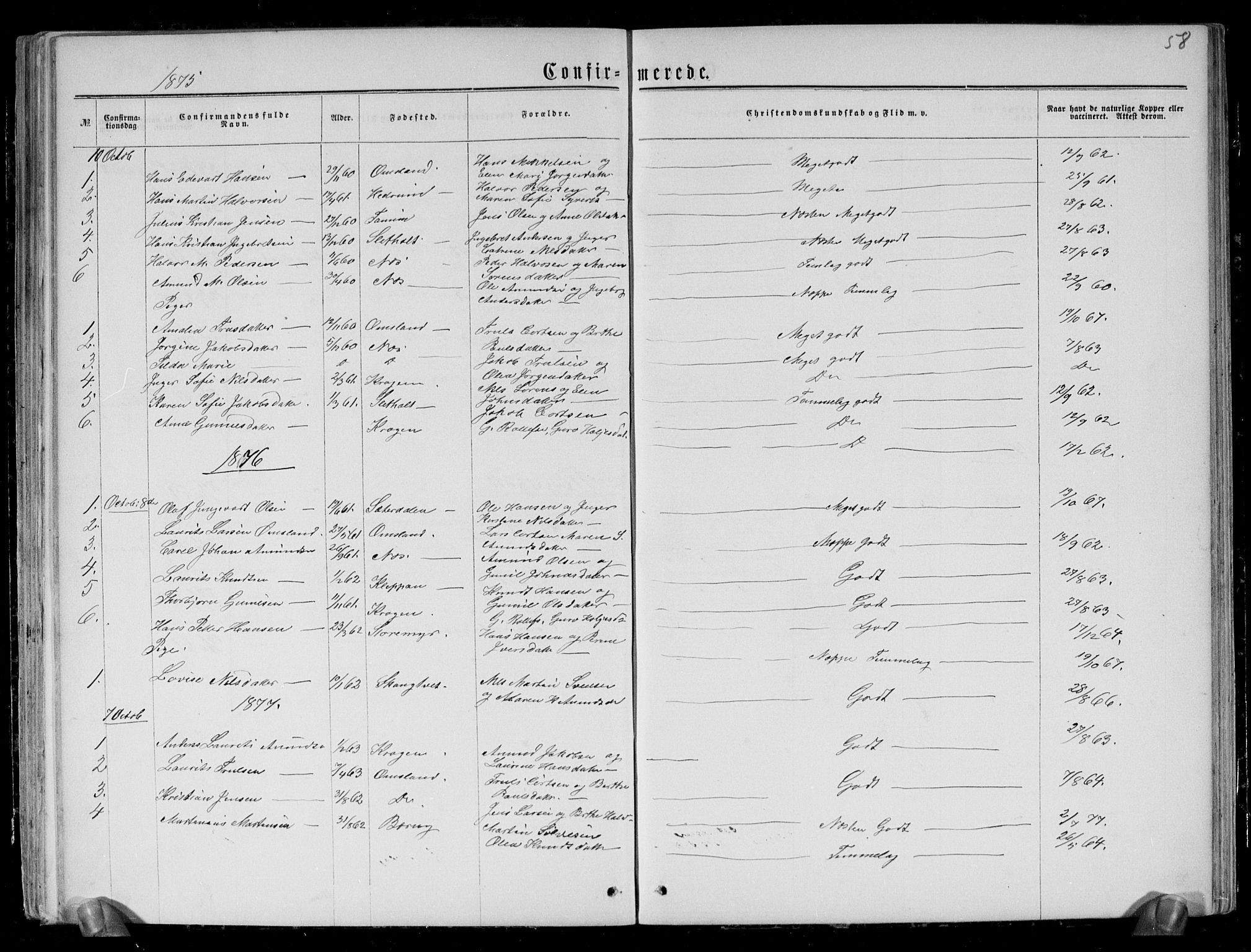 Brunlanes kirkebøker, AV/SAKO-A-342/G/Gc/L0001: Klokkerbok nr. III 1, 1866-1890, s. 58