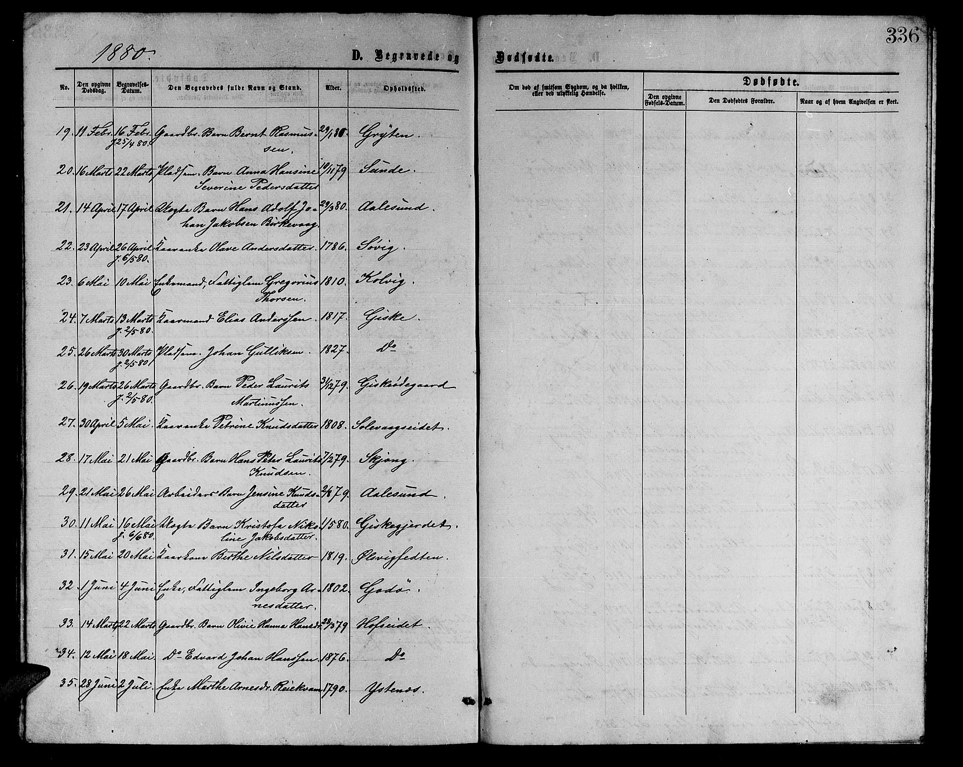 Ministerialprotokoller, klokkerbøker og fødselsregistre - Møre og Romsdal, AV/SAT-A-1454/528/L0428: Klokkerbok nr. 528C09, 1864-1880, s. 336