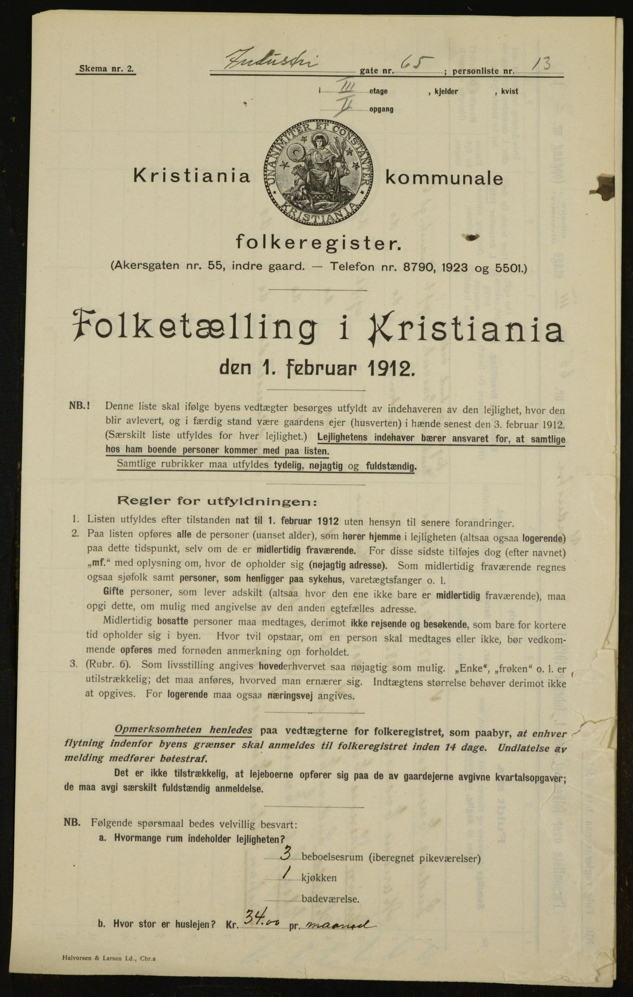 OBA, Kommunal folketelling 1.2.1912 for Kristiania, 1912, s. 44093