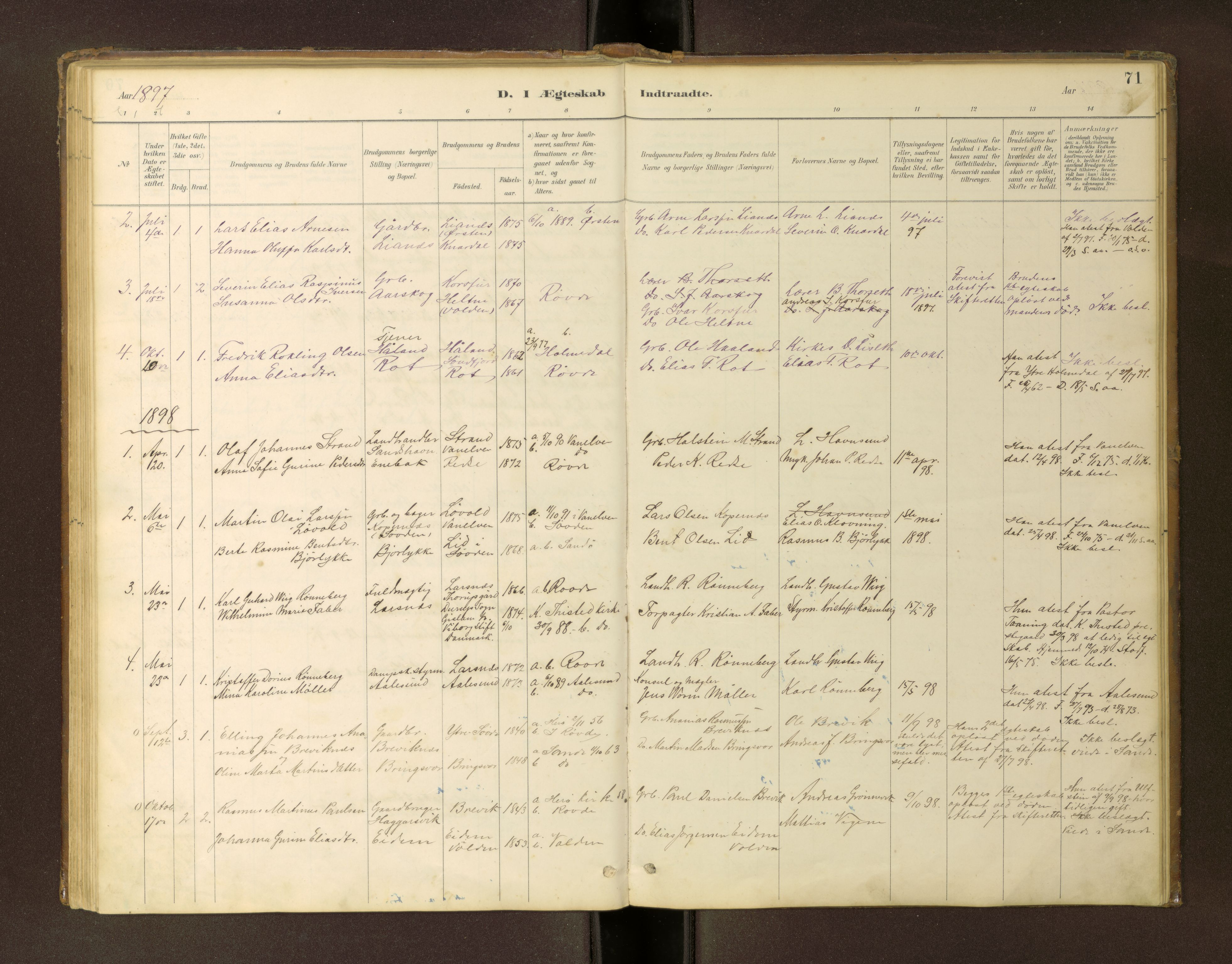 Ministerialprotokoller, klokkerbøker og fødselsregistre - Møre og Romsdal, SAT/A-1454/504/L0060: Klokkerbok nr. 504C02, 1884-1903, s. 71