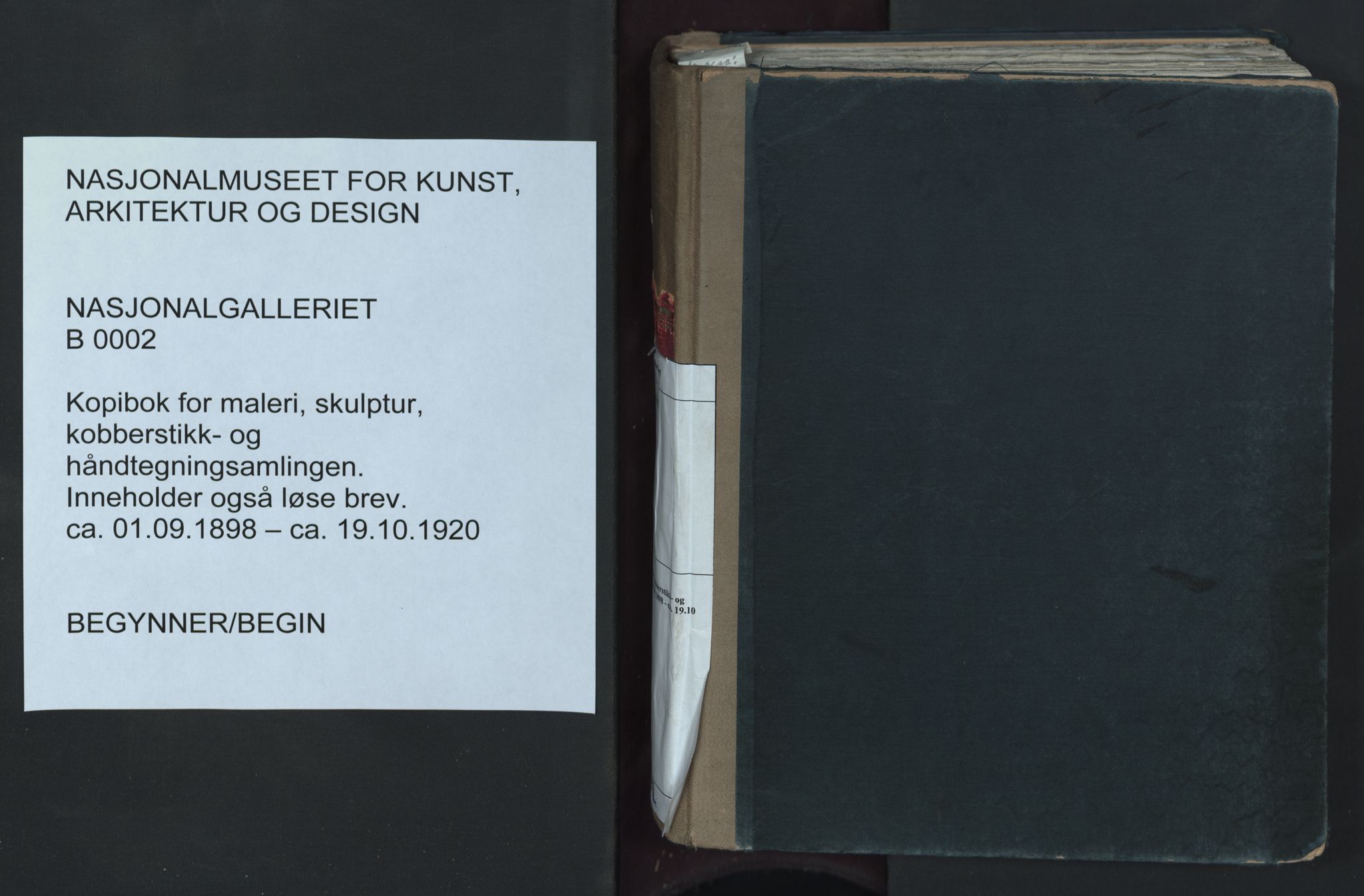 Nasjonalgalleriet, NMFK/NG-1000/B/L0003: Kopibok for maleri, skulptur, Kobberstikk- og håndtegningsamlingen., 1898-1920, s. 1