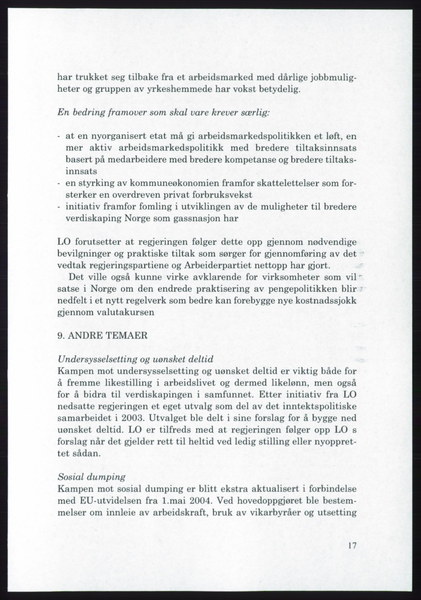 Landsorganisasjonen i Norge - publikasjoner, AAB/-/-/-: Landsorganisasjonens beretning for 2005, 2005, s. 17