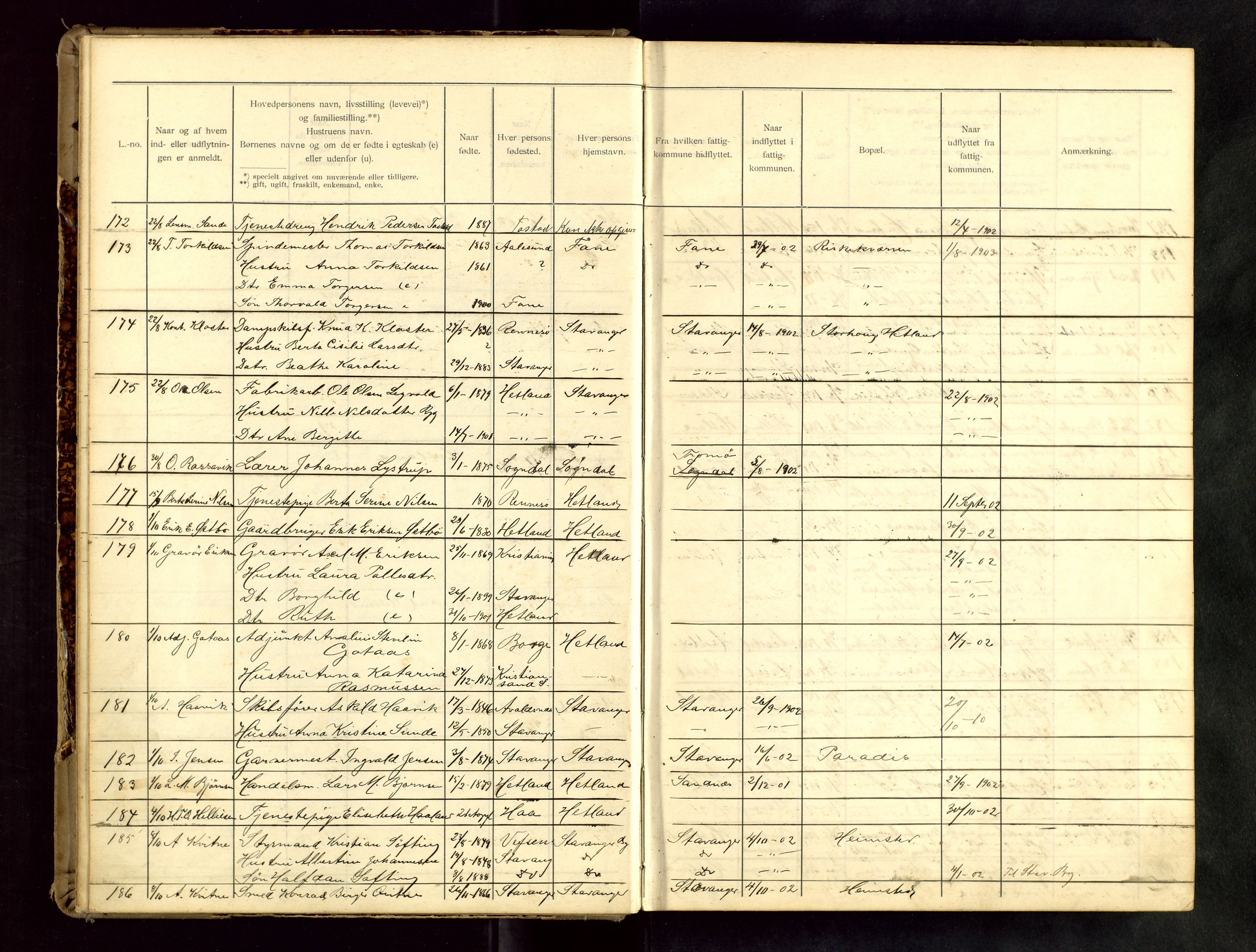 Hetland lensmannskontor, SAST/A-100101/Gwa/L0001: Flytteprotokoll (er delt i to: 1a og 1b), 1901-1918, s. 18