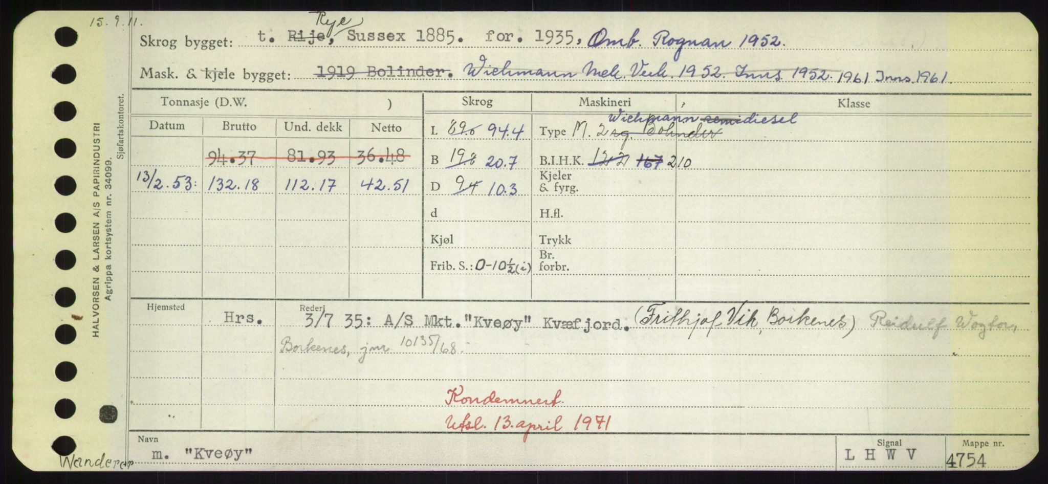 Sjøfartsdirektoratet med forløpere, Skipsmålingen, RA/S-1627/H/Hd/L0021: Fartøy, Kor-Kår, s. 319