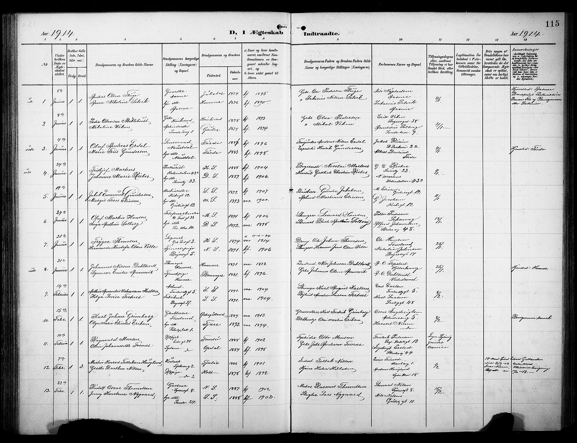 Sandviken Sokneprestembete, AV/SAB-A-77601/H/Hb/L0014: Klokkerbok nr. D 1, 1902-1929, s. 115