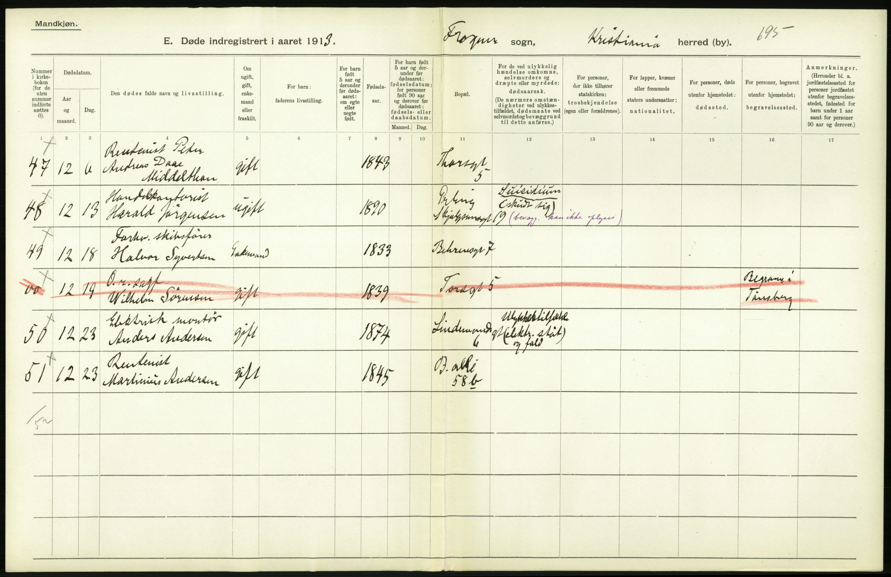 Statistisk sentralbyrå, Sosiodemografiske emner, Befolkning, AV/RA-S-2228/D/Df/Dfb/Dfbc/L0009: Kristiania: Døde., 1913, s. 30