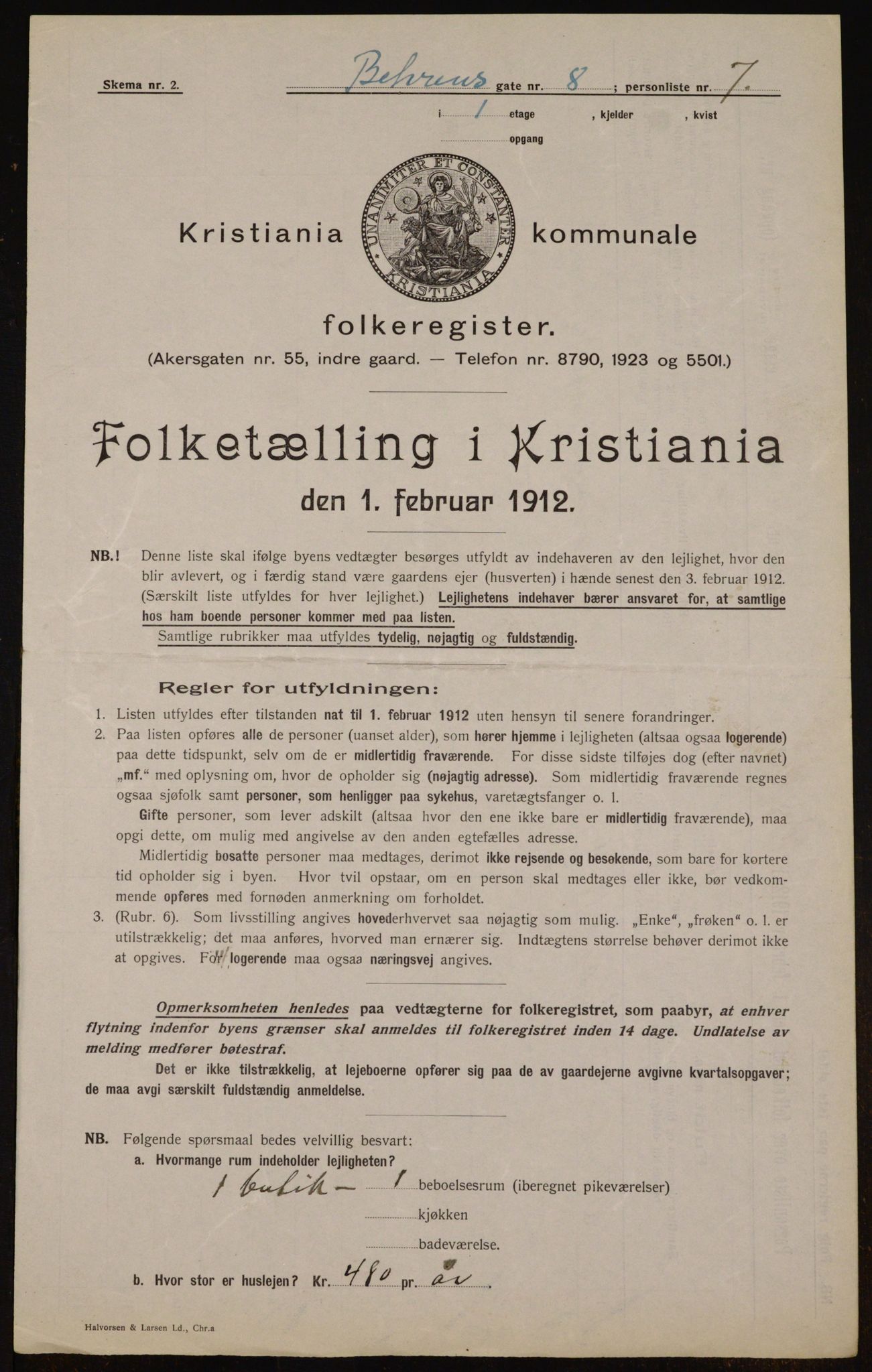 OBA, Kommunal folketelling 1.2.1912 for Kristiania, 1912, s. 3355